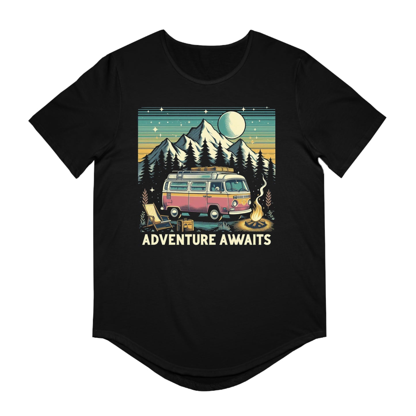 Adventure Awaits Curved Hem Tee for Men – Ideal for Outdoor Lovers