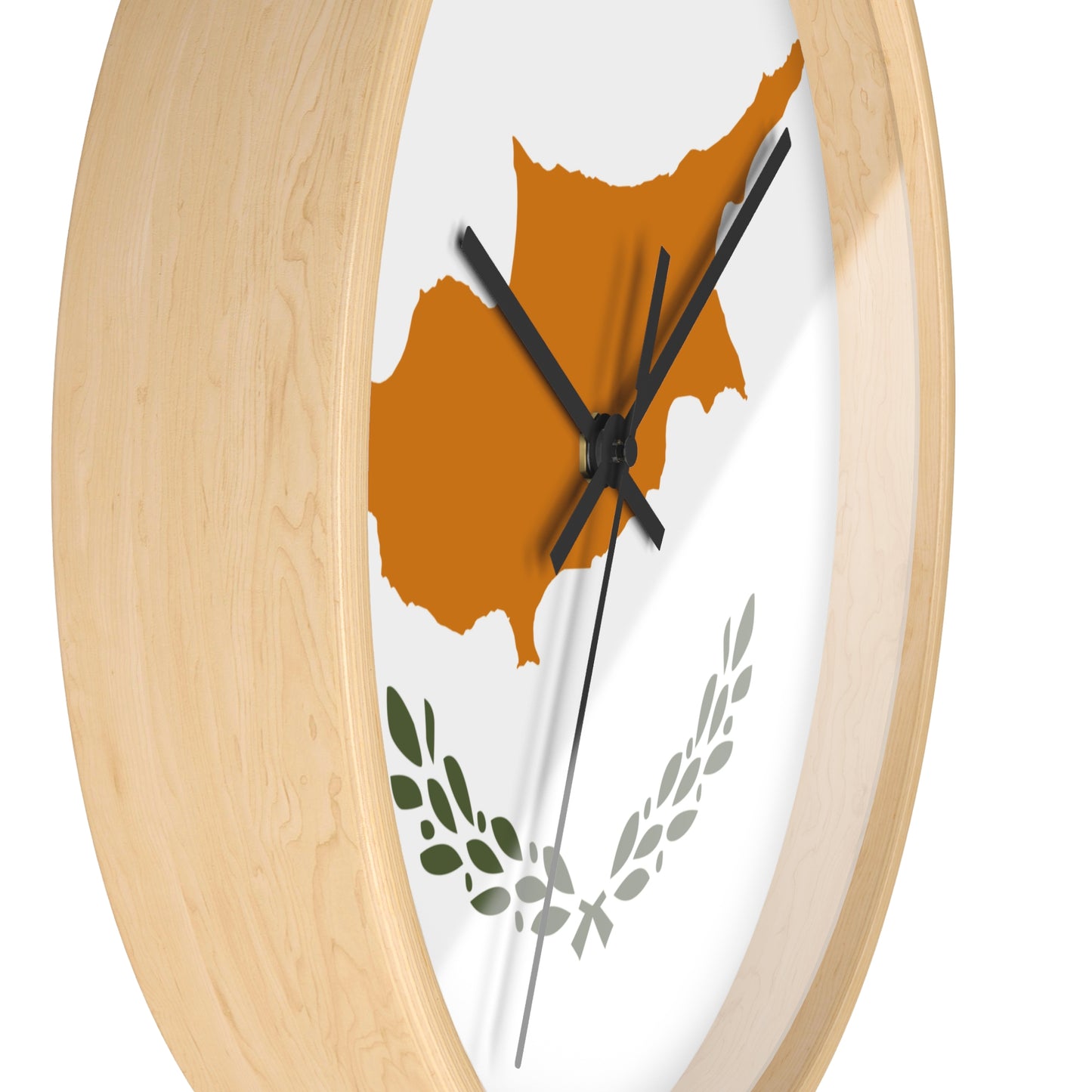 Cyprus Map Wall Clock - Modern Home Decor with Olive Wreath Design