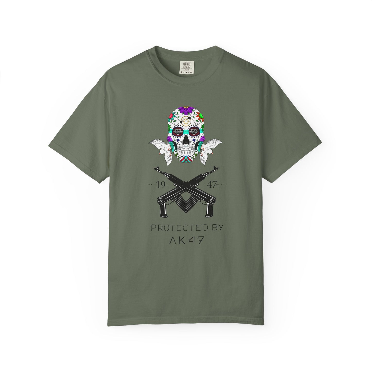 Men T-Shirt Floral Skull Design - Protected by AK47