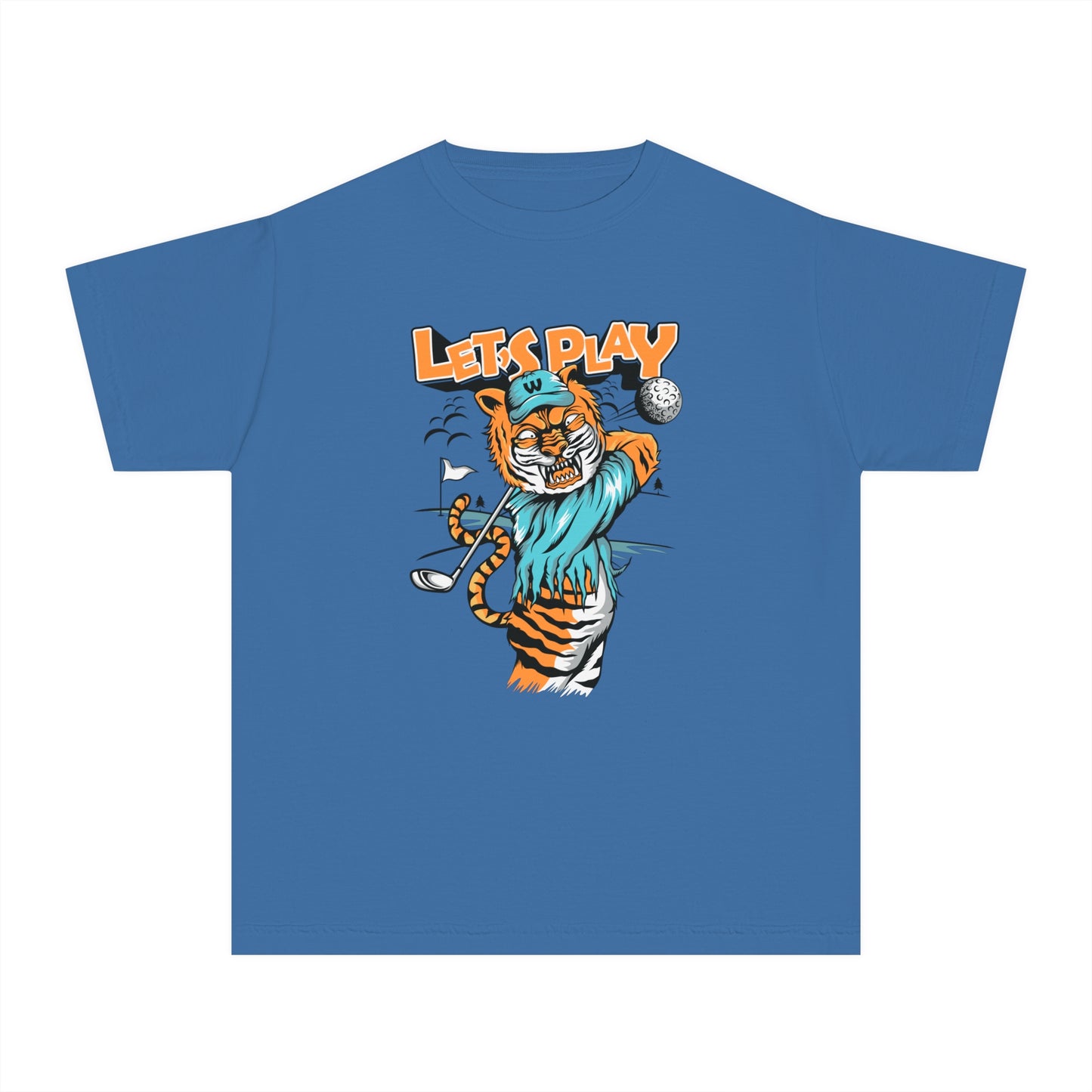 Fun Tiger Youth T-shirt "Let's Play Golf" Young Golf Enthusiasts
