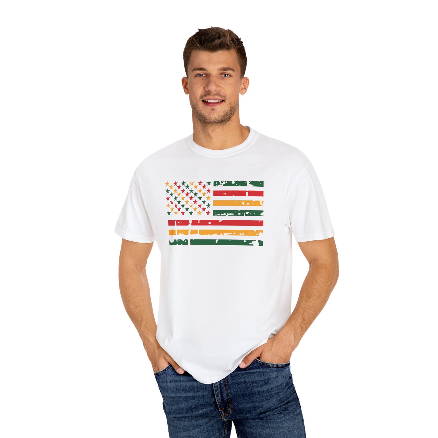 Men T-Shirt Patriotic Juneteenth Vintage Flag