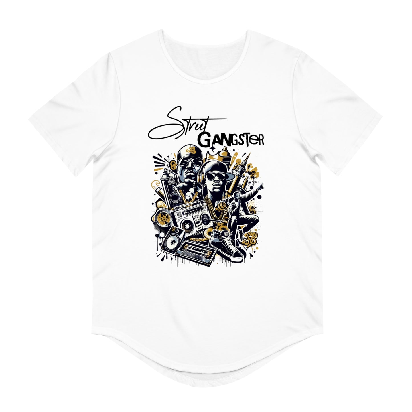 Street Gangster Men's Curved Hem Tee – Urban Hip Hop Style T-Shirt