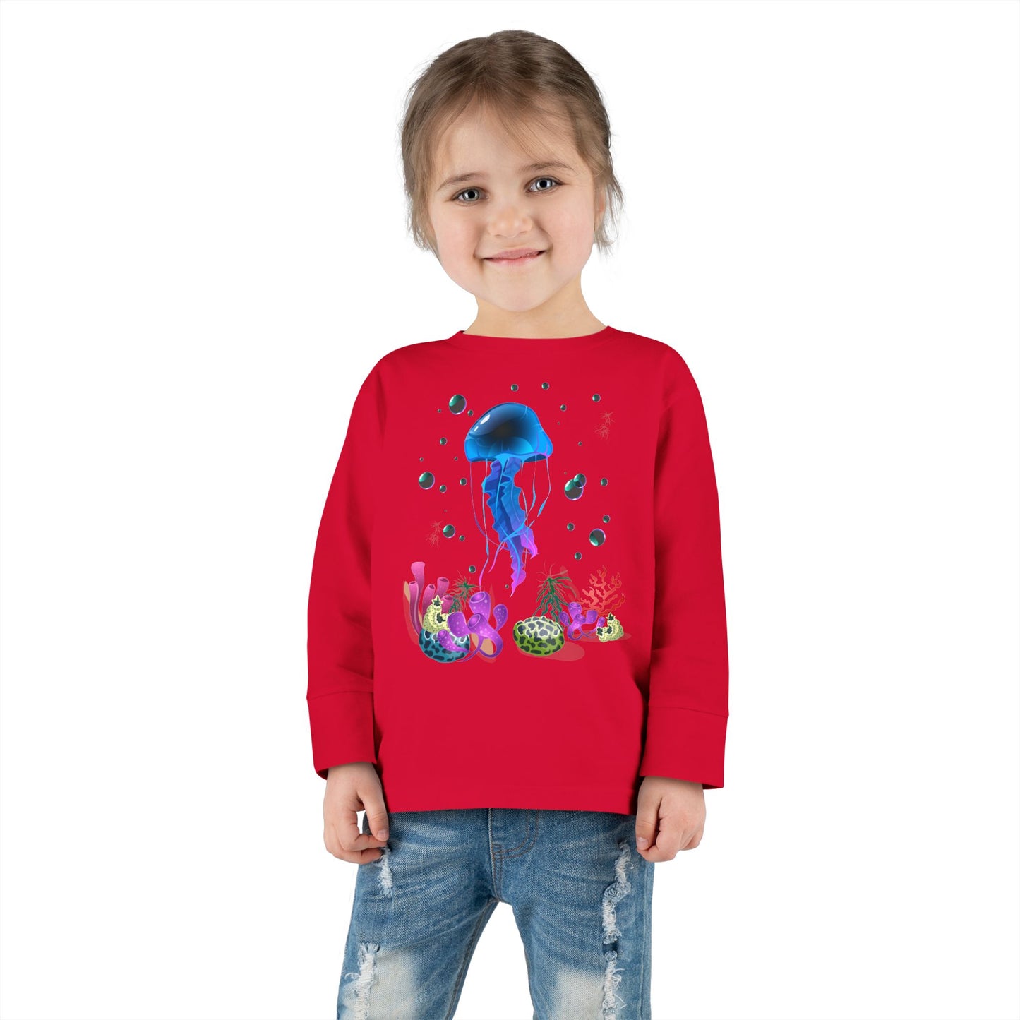 Toddler Long Sleeve Tee Colorful Jellyfish Fun Under the Sea Shirt for Kids