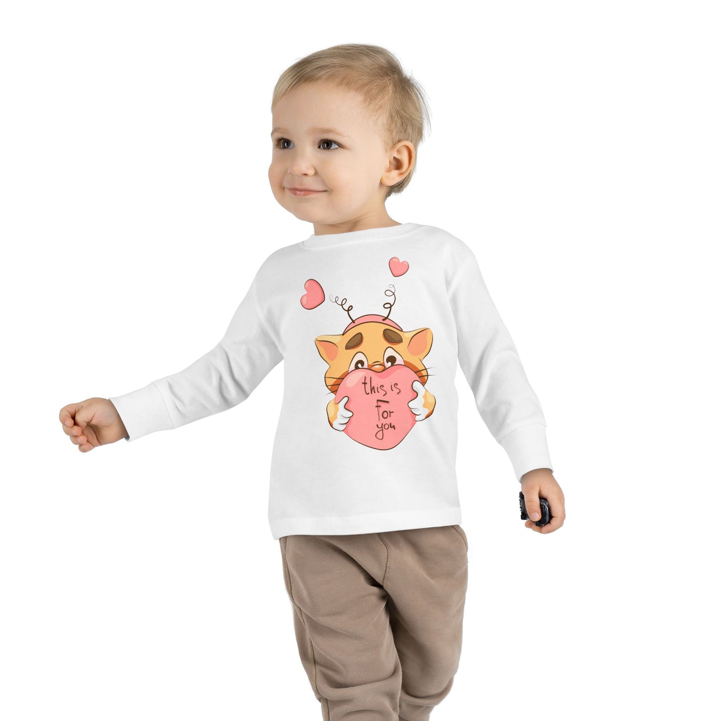 Adorable Toddler Long Sleeve Tee - 'This Is For You' Cute Cat Design