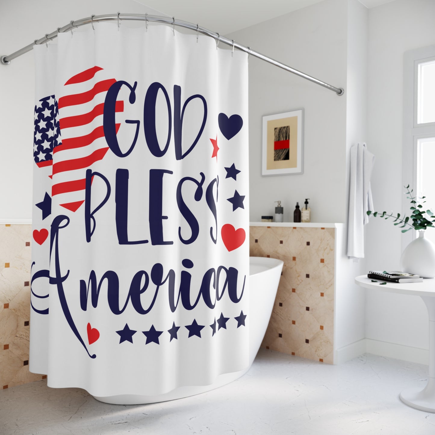 Patriotic Shower Curtain - "God Bless America" Independence Day Decor