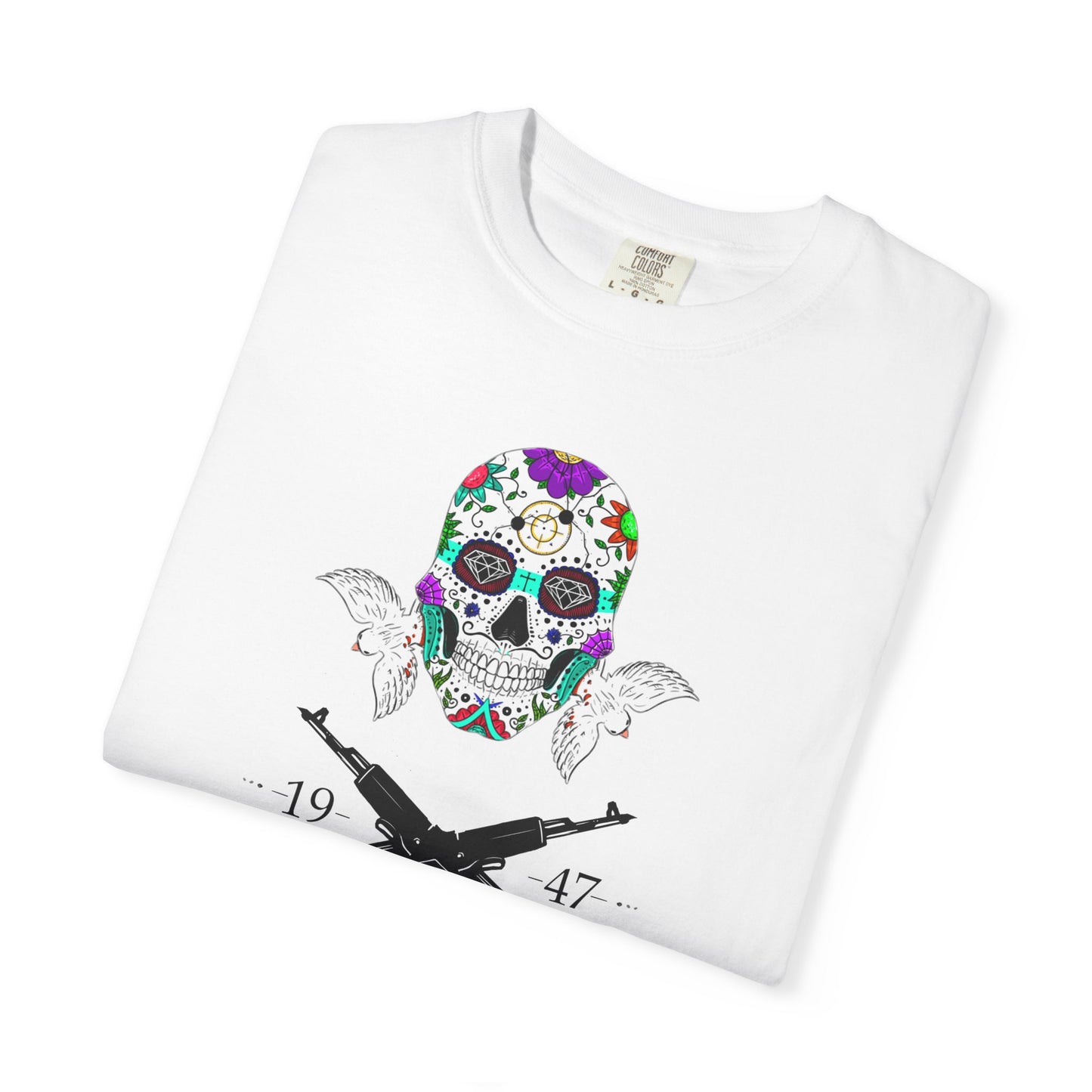 Men T-Shirt Floral Skull Design - Protected by AK47