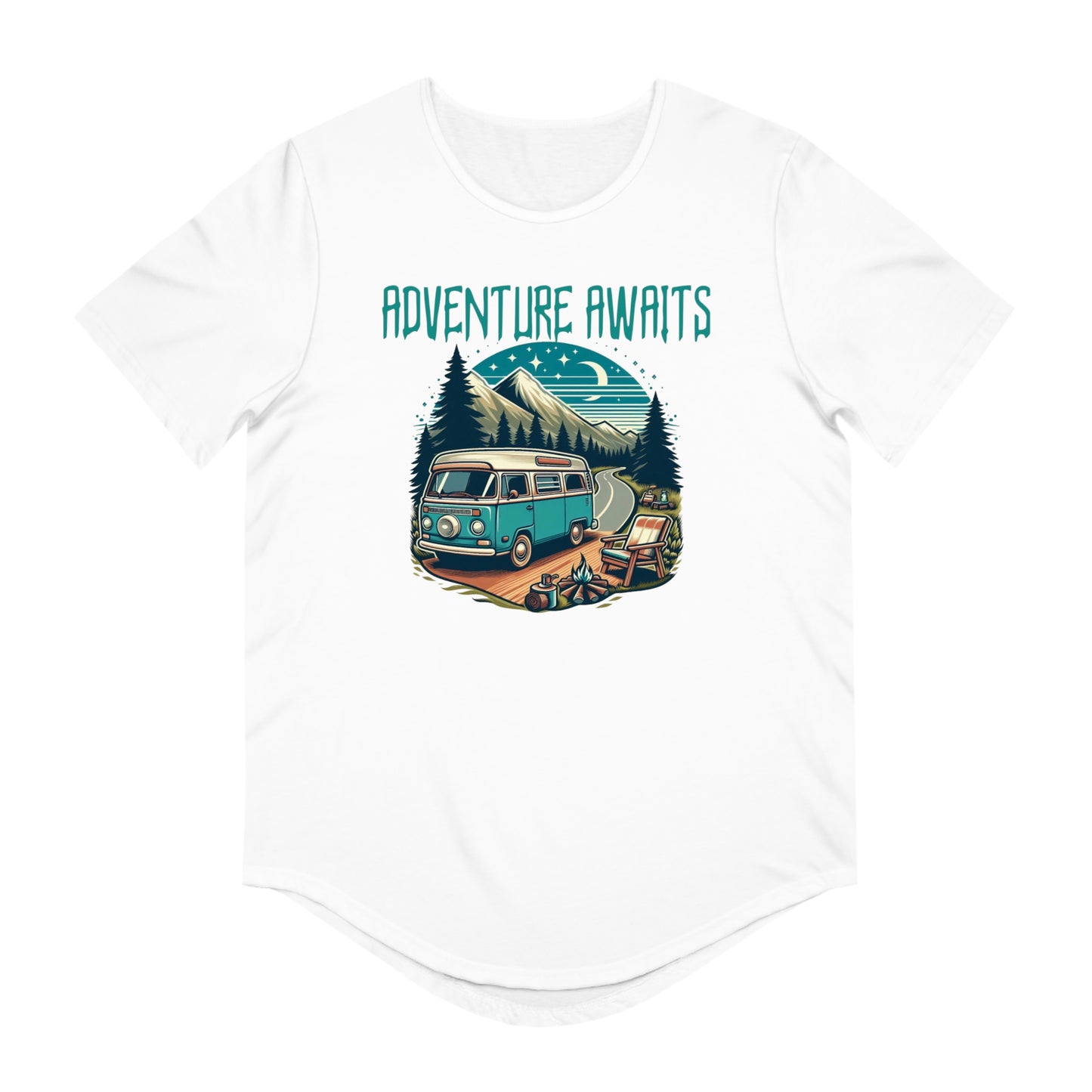 Adventure Awaits Curved Hem Men's Tee – Ideal for Outdoor Enthusiasts