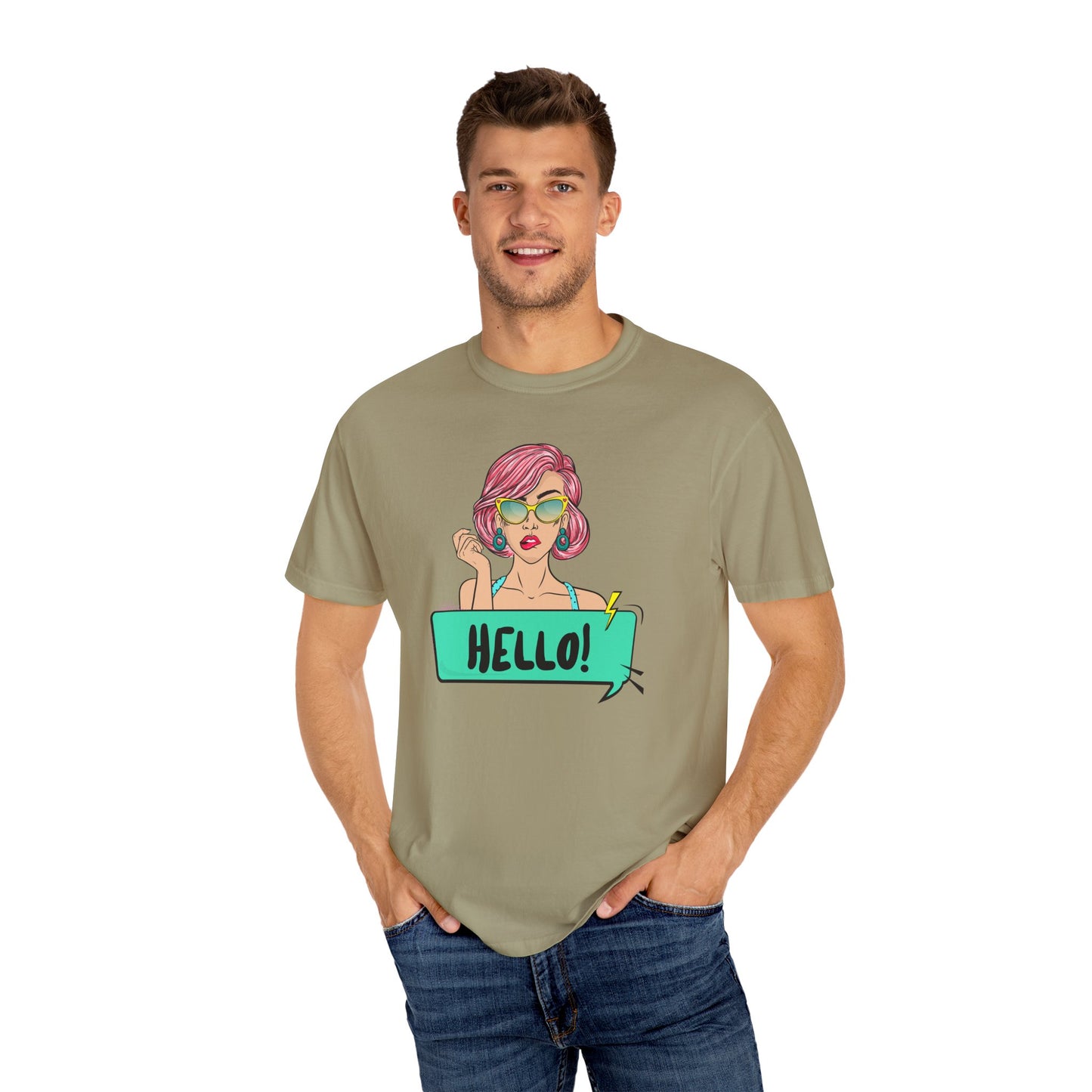 Hello! Retro Vibe Unisex Garment-Dyed T-Shirt