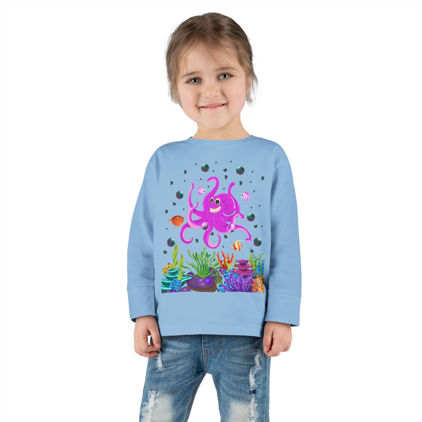 Toddler Long Sleeve Tee Colorful Jellyfish Fun Under the Sea Shirt for Kids