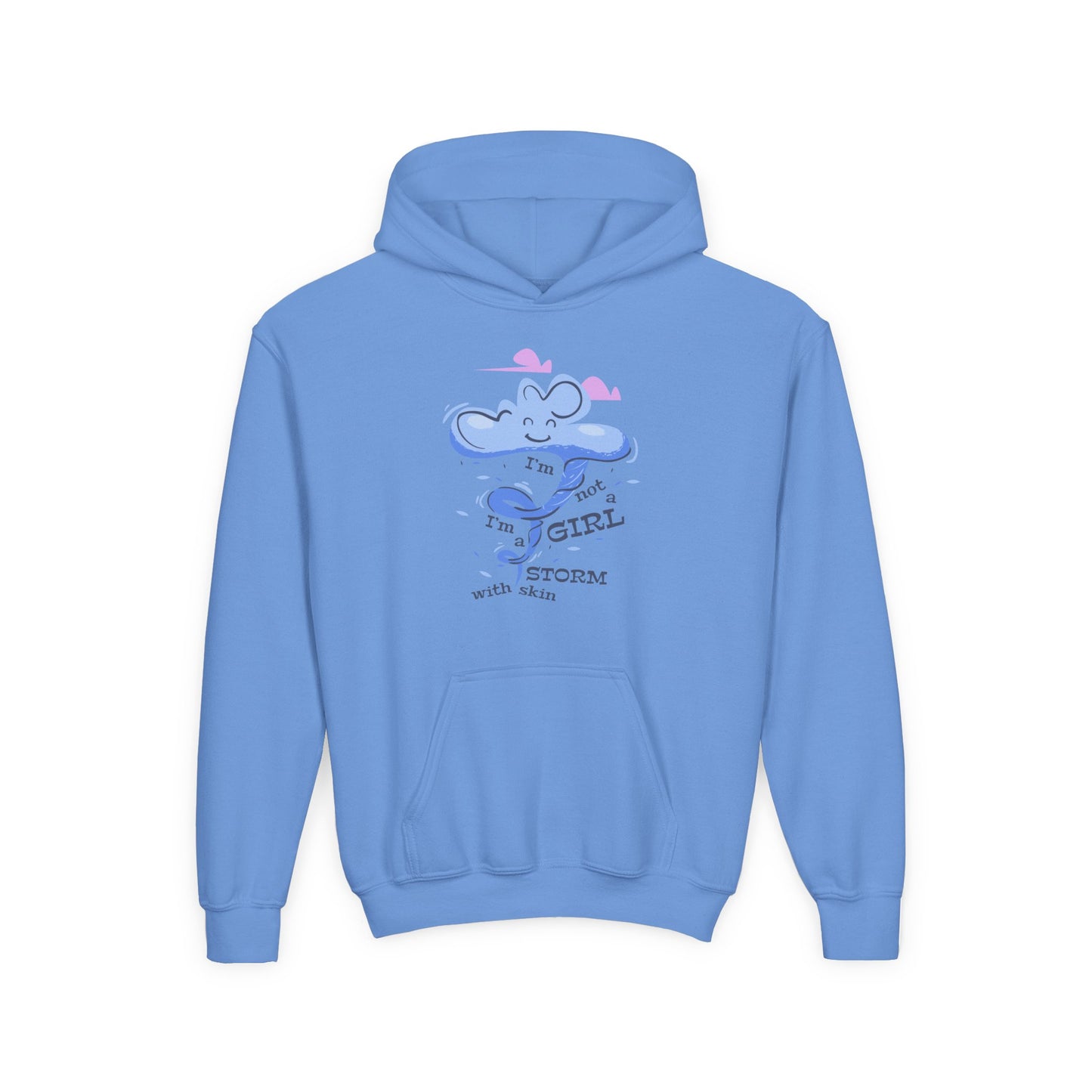 Youth Cute Elephant Hoodie for Girls - "I'm a Girl with Storm" Fun Design