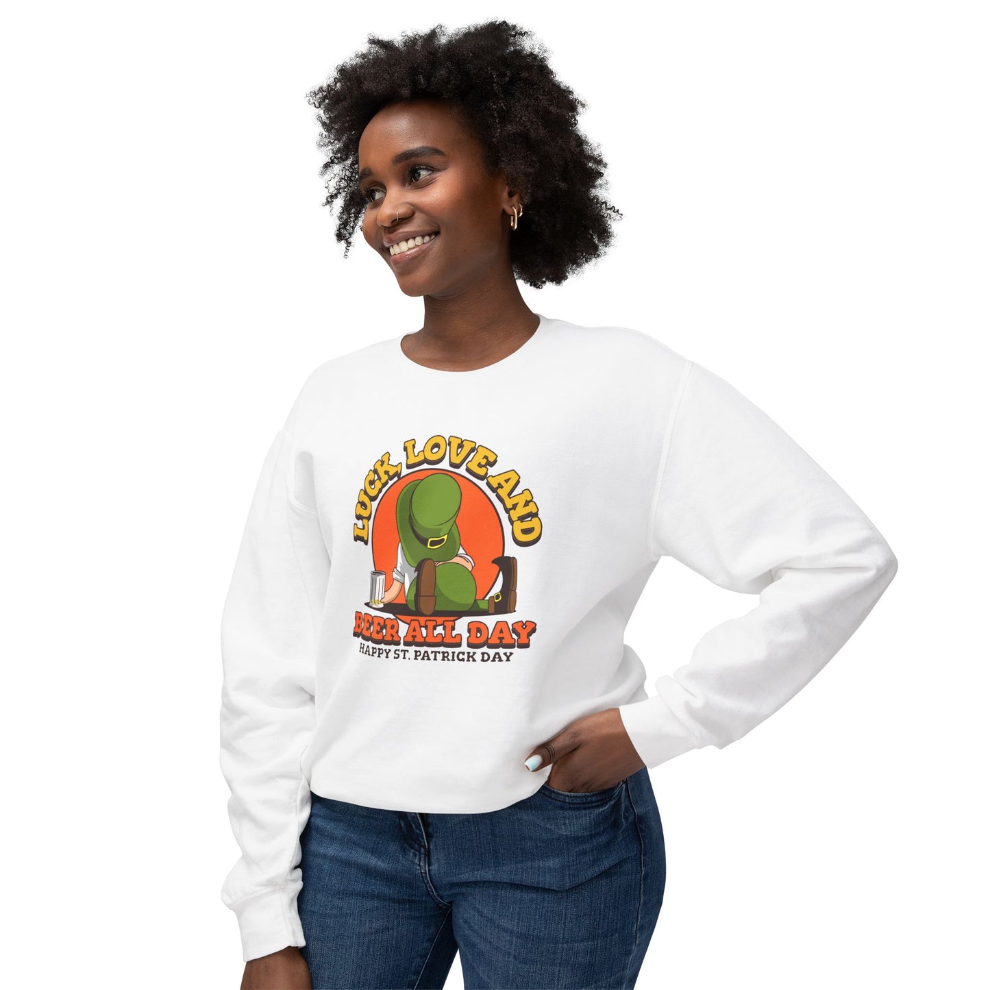 St. Patrick's Day Men's Sweatshirt - 'Luck, Love, and Beer All Day'