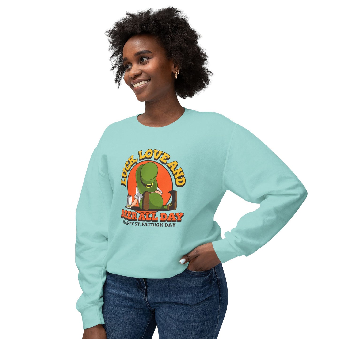 St. Patrick's Day Men's Sweatshirt - 'Luck, Love, and Beer All Day'