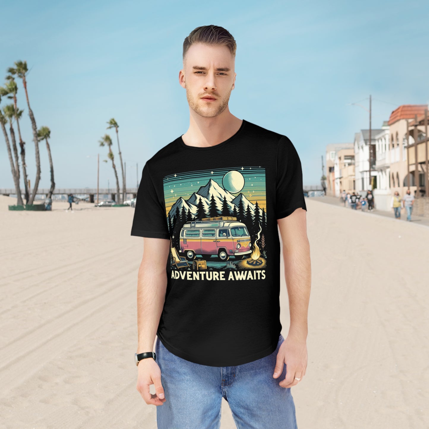 Adventure Awaits Curved Hem Tee for Men – Ideal for Outdoor Lovers