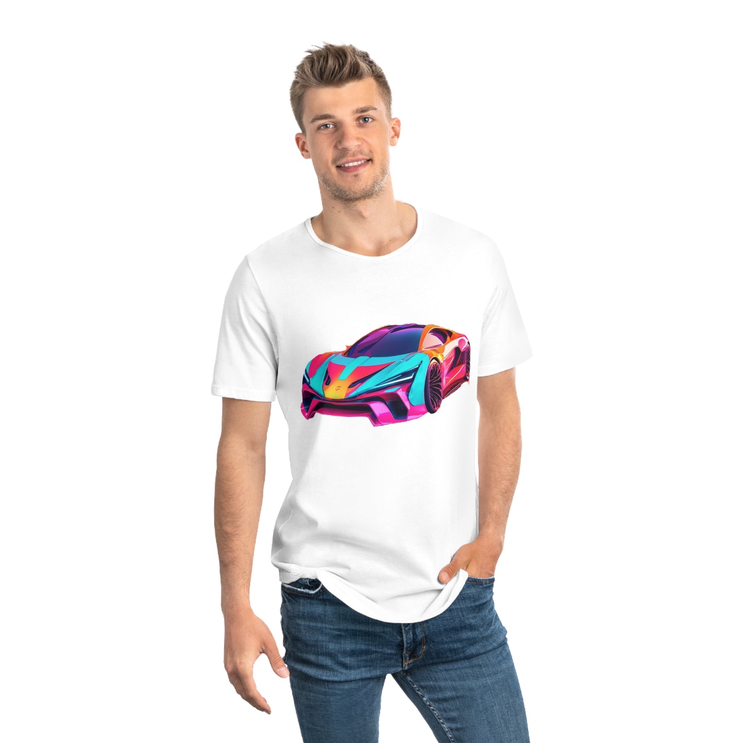 Men's Jersey Curved Hem Tee - Colorful Sports Car Design