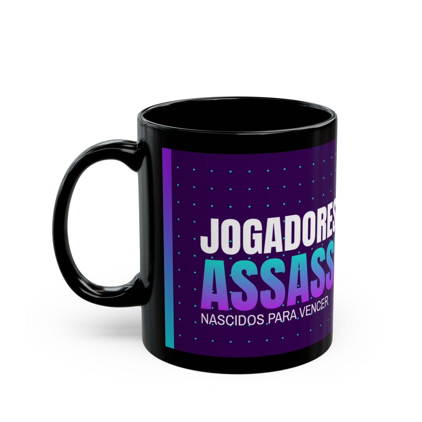 Motivational Gaming Black Coffee Mug JOGADORES ASSASSINOS – Perfect for Gamers