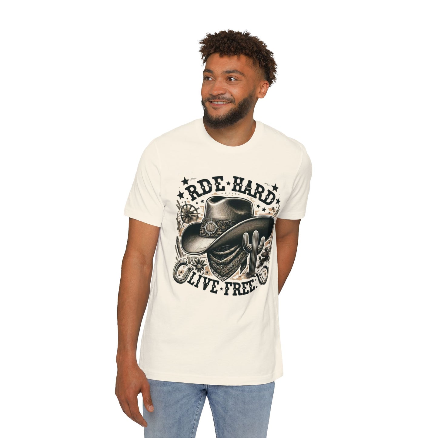 Rustic Cowboy Core Men's Tee – Ride Hard Live Free Shirt for Adventurers