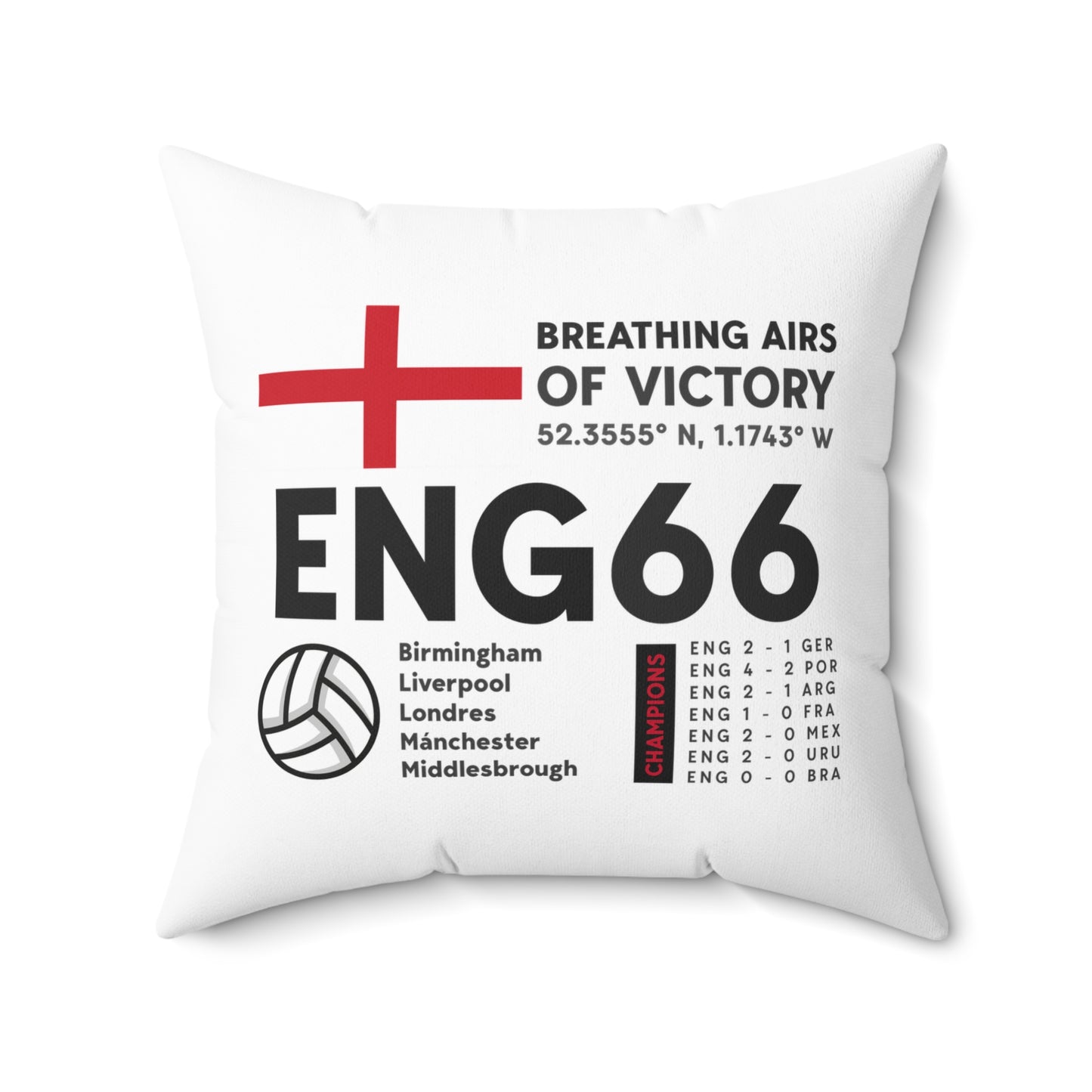 Square Pillow ENGLAND '66 Breathing Airs of Victory Soccer Decor for Fans