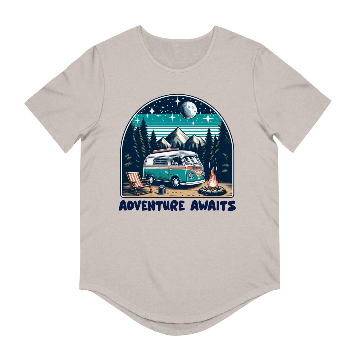 Adventure Awaits Men's Curved Hem Tee – Perfect for Outdoor Enthusiasts