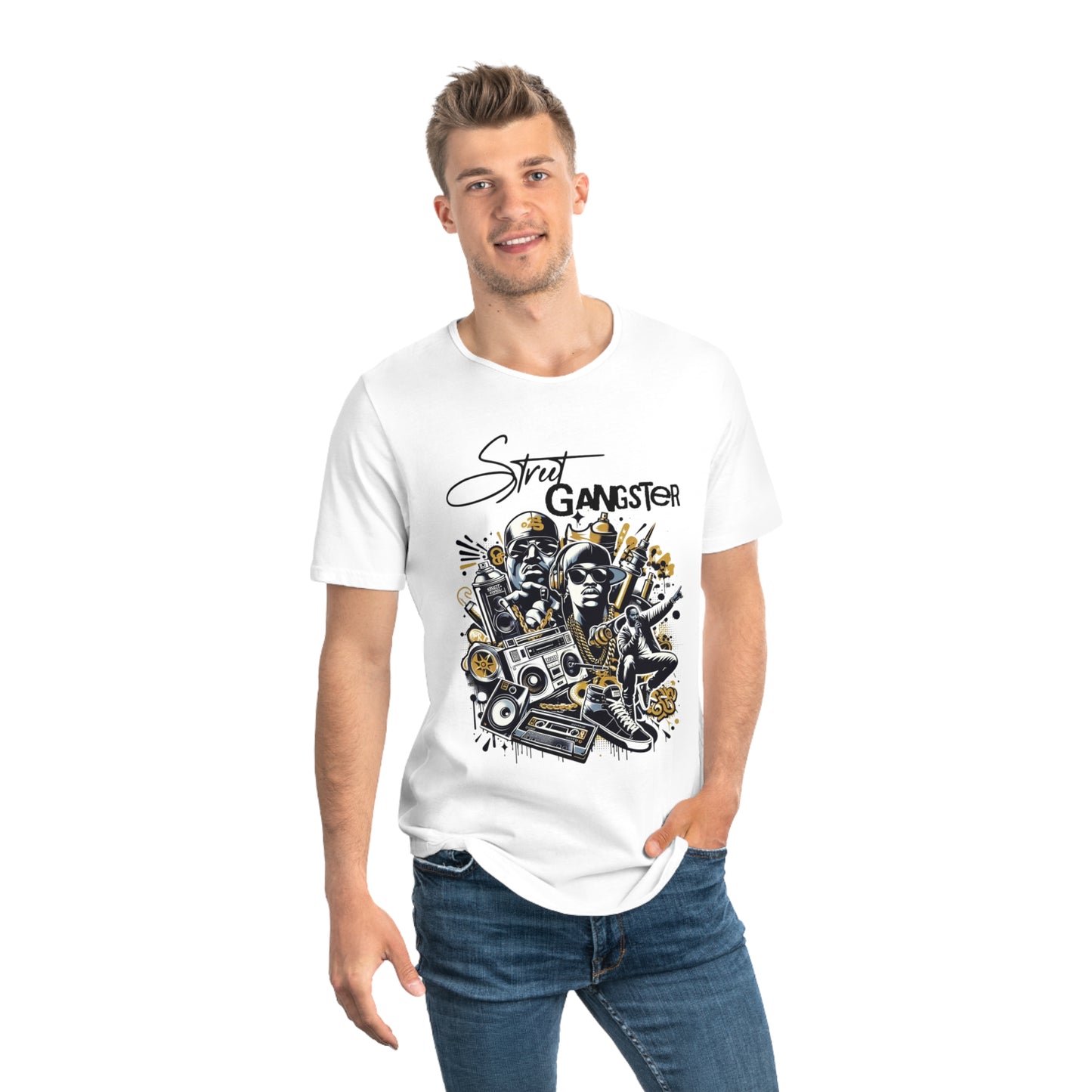 Street Gangster Men's Curved Hem Tee – Urban Hip Hop Style T-Shirt