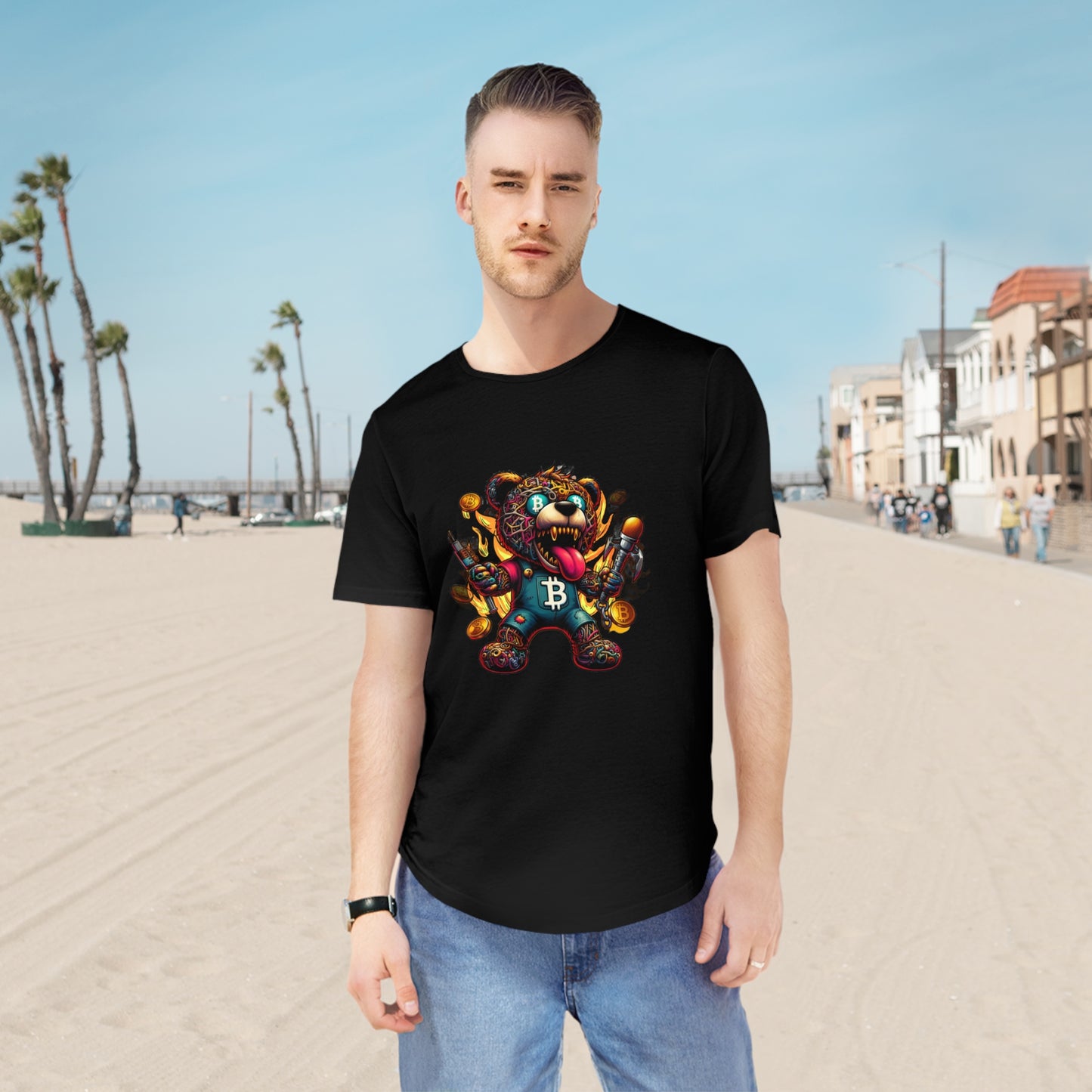 Men's Graphic Curved Hem Tee – Fun Bear for Creative Men