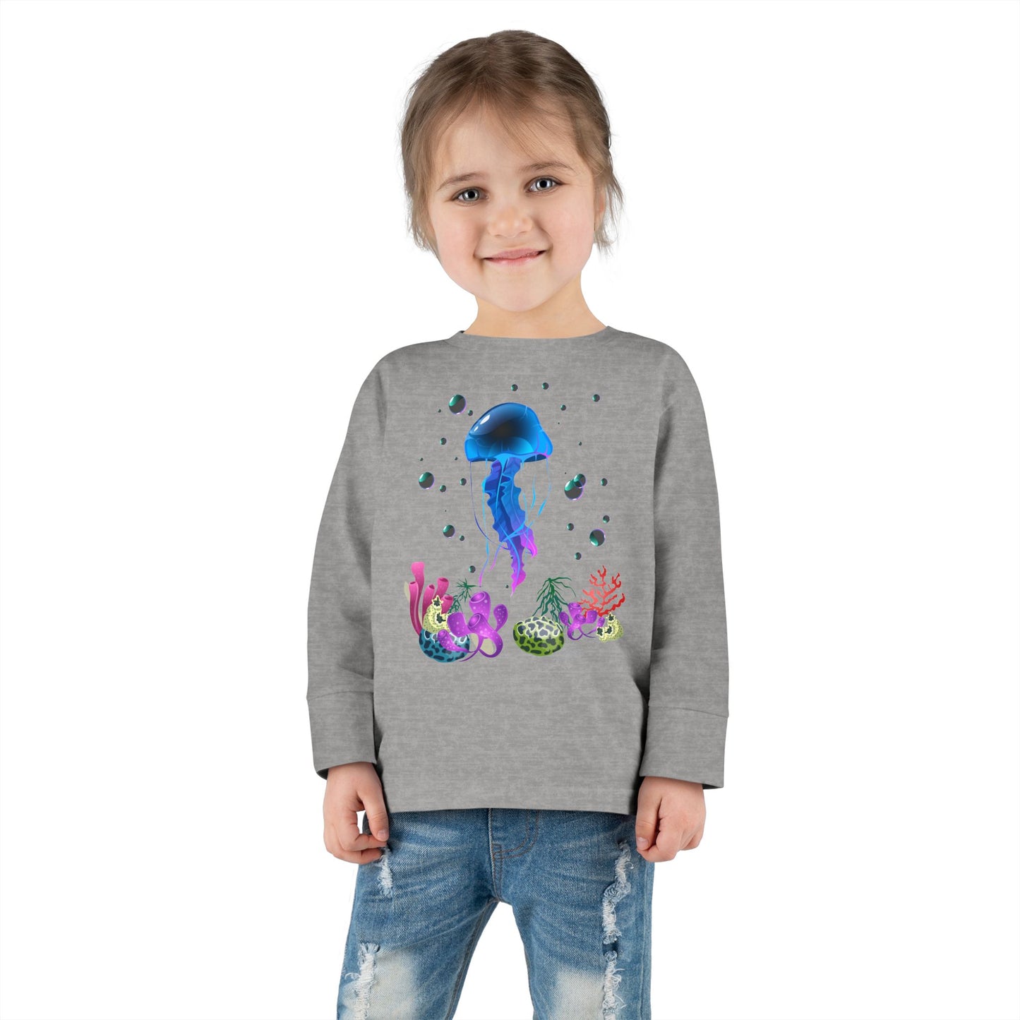 Toddler Long Sleeve Tee Colorful Jellyfish Fun Under the Sea Shirt for Kids