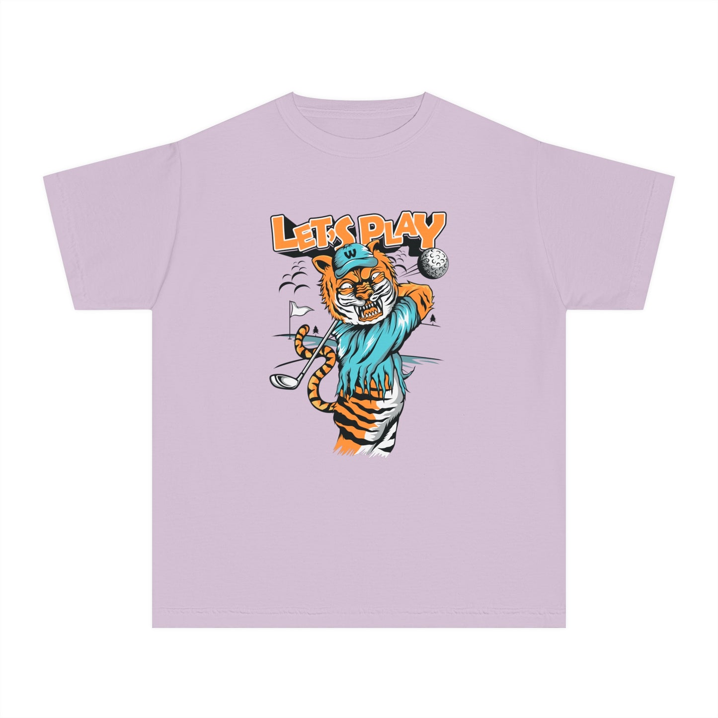 Fun Tiger Youth T-shirt "Let's Play Golf" Young Golf Enthusiasts