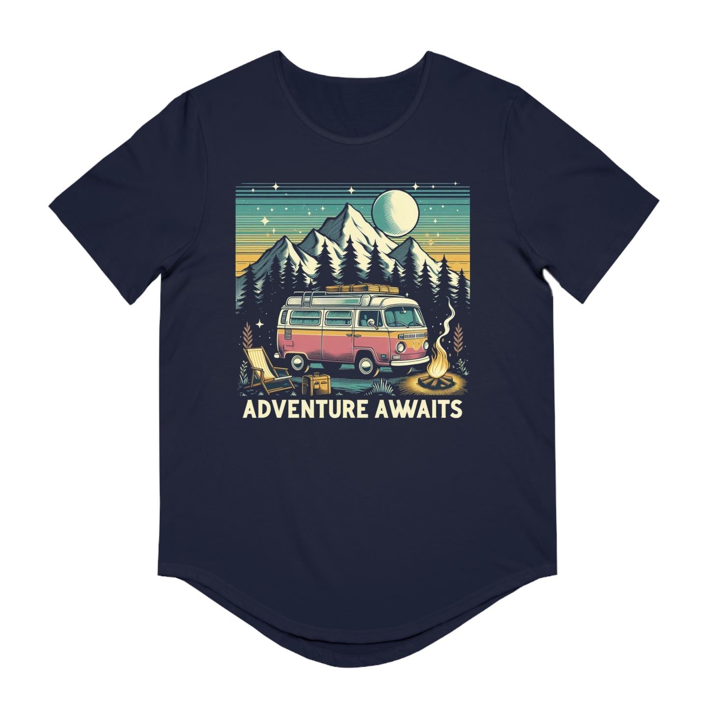 Adventure Awaits Curved Hem Tee for Men – Ideal for Outdoor Lovers