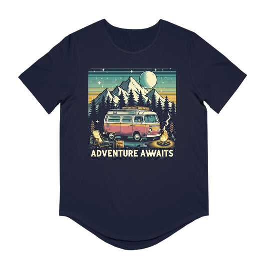 Adventure Awaits Curved Hem Tee for Men – Ideal for Outdoor Lovers