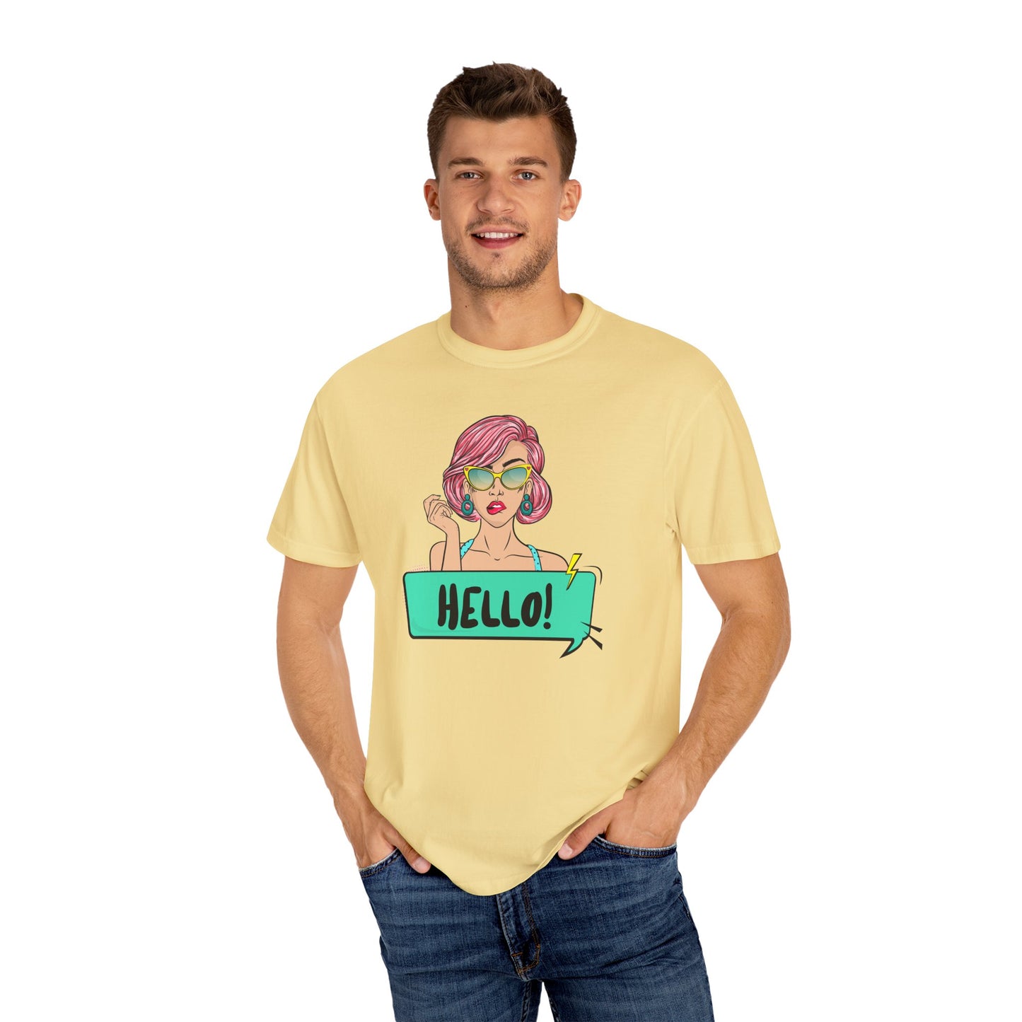 Hello! Retro Vibe Unisex Garment-Dyed T-Shirt