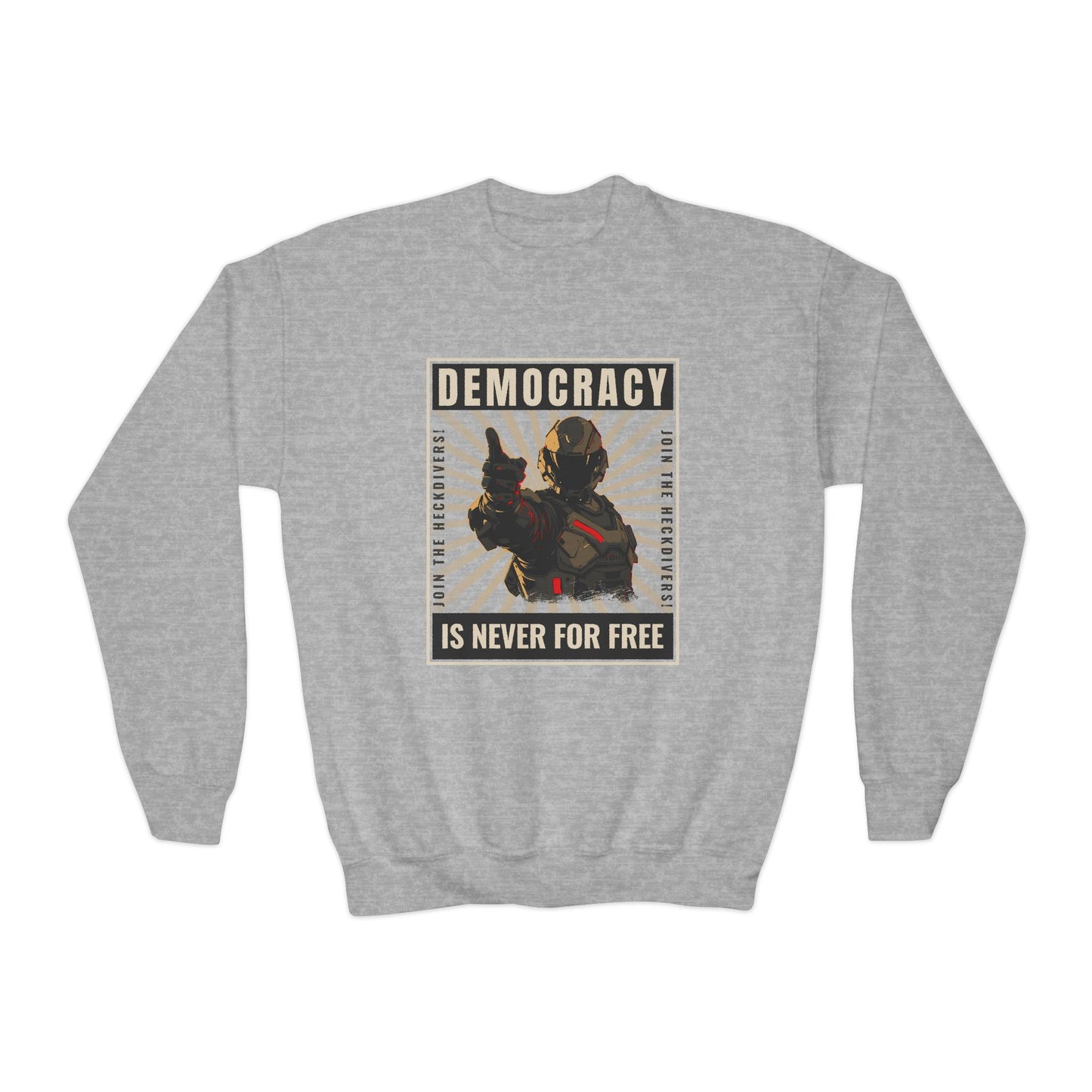 Youth Crewneck Sweatshirt - "Democracy is Never for Free" Graphic
