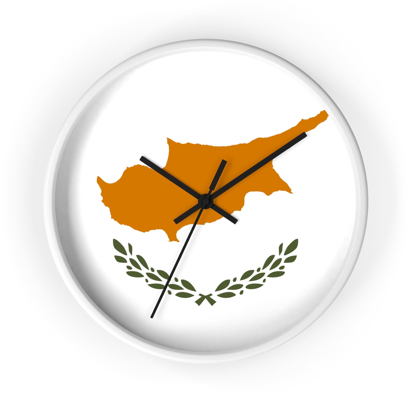 Cyprus Map Wall Clock - Modern Home Decor with Olive Wreath Design