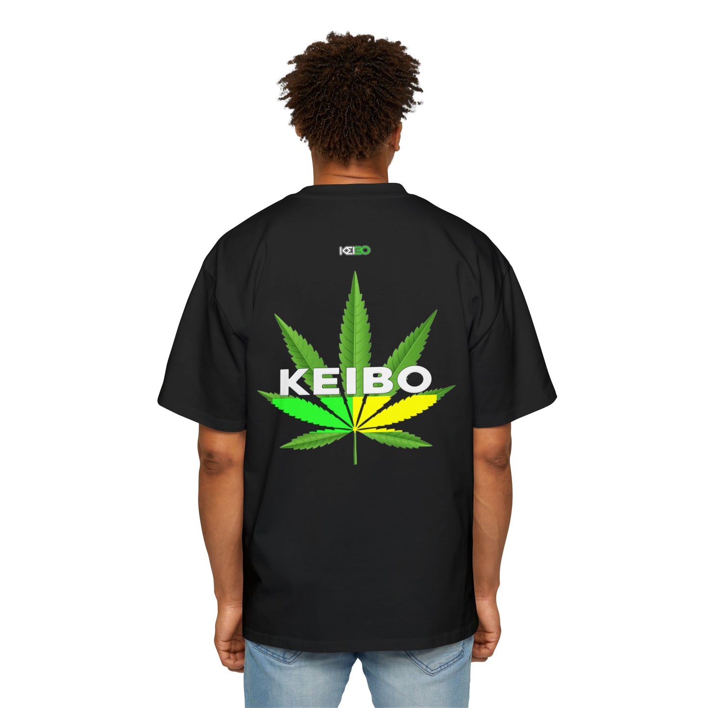 Men's Heavy Oversized Tee - KEIBO Cannabis Leaf Graphic Shirt