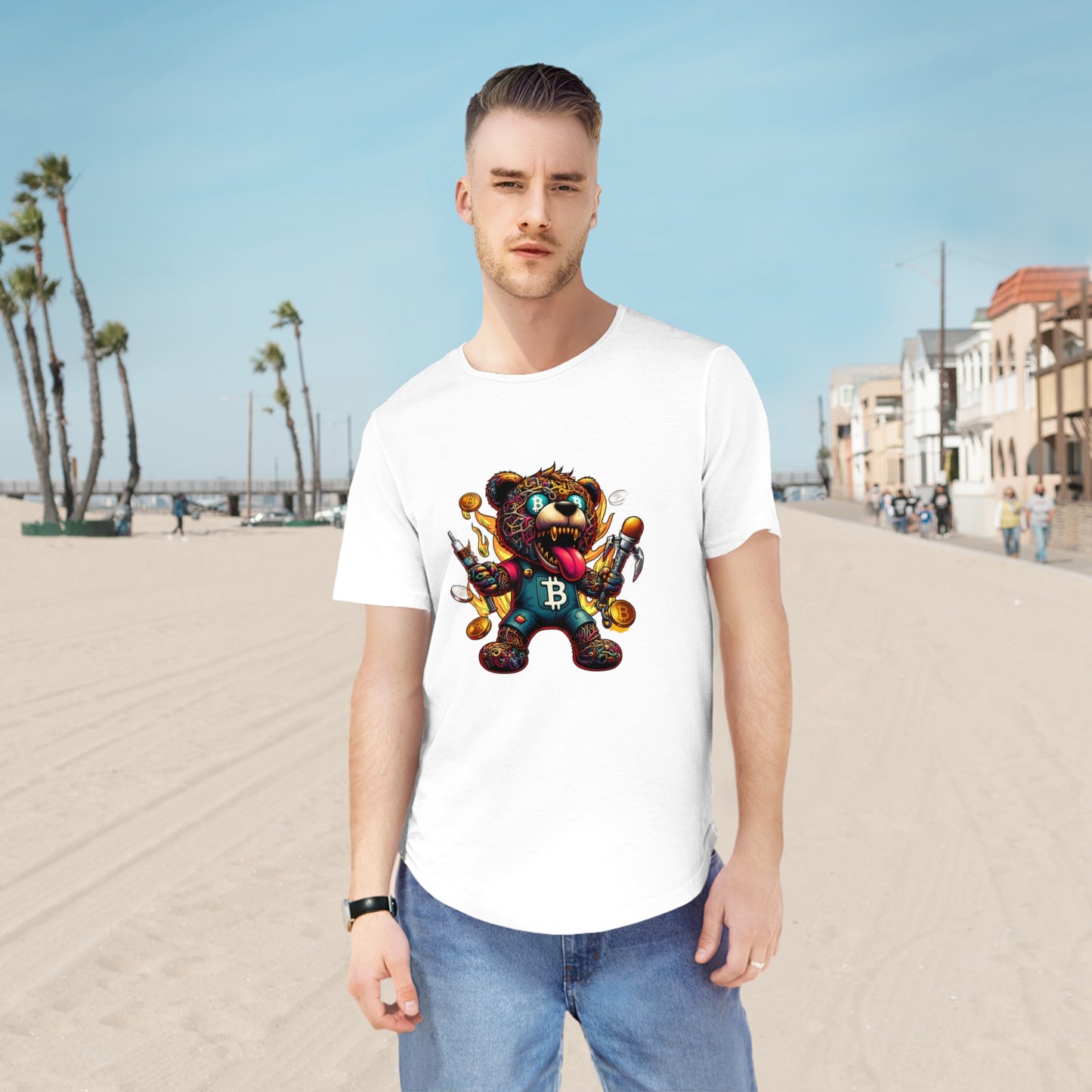 Men's Graphic Curved Hem Tee – Fun Bear for Creative Men