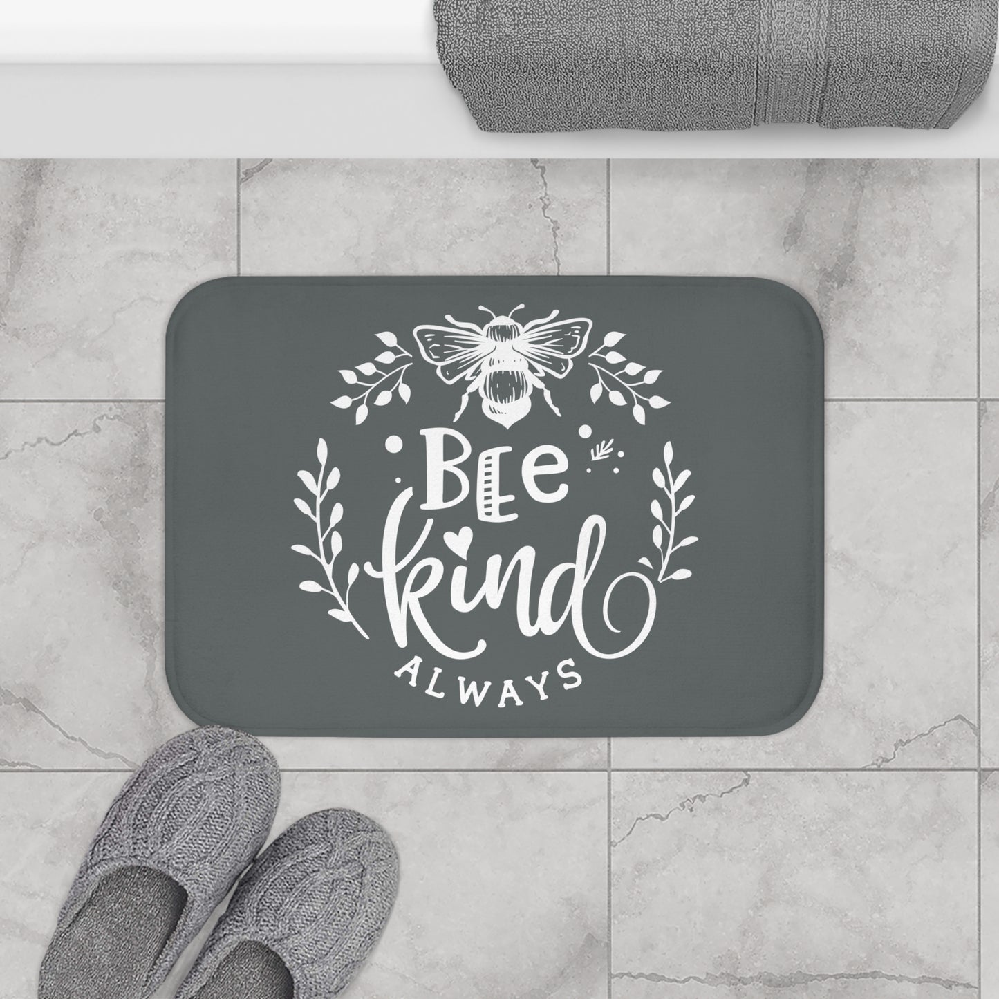 Bath Mat Bee Kind Always - Inspirational and Cozy Bathroom Decor