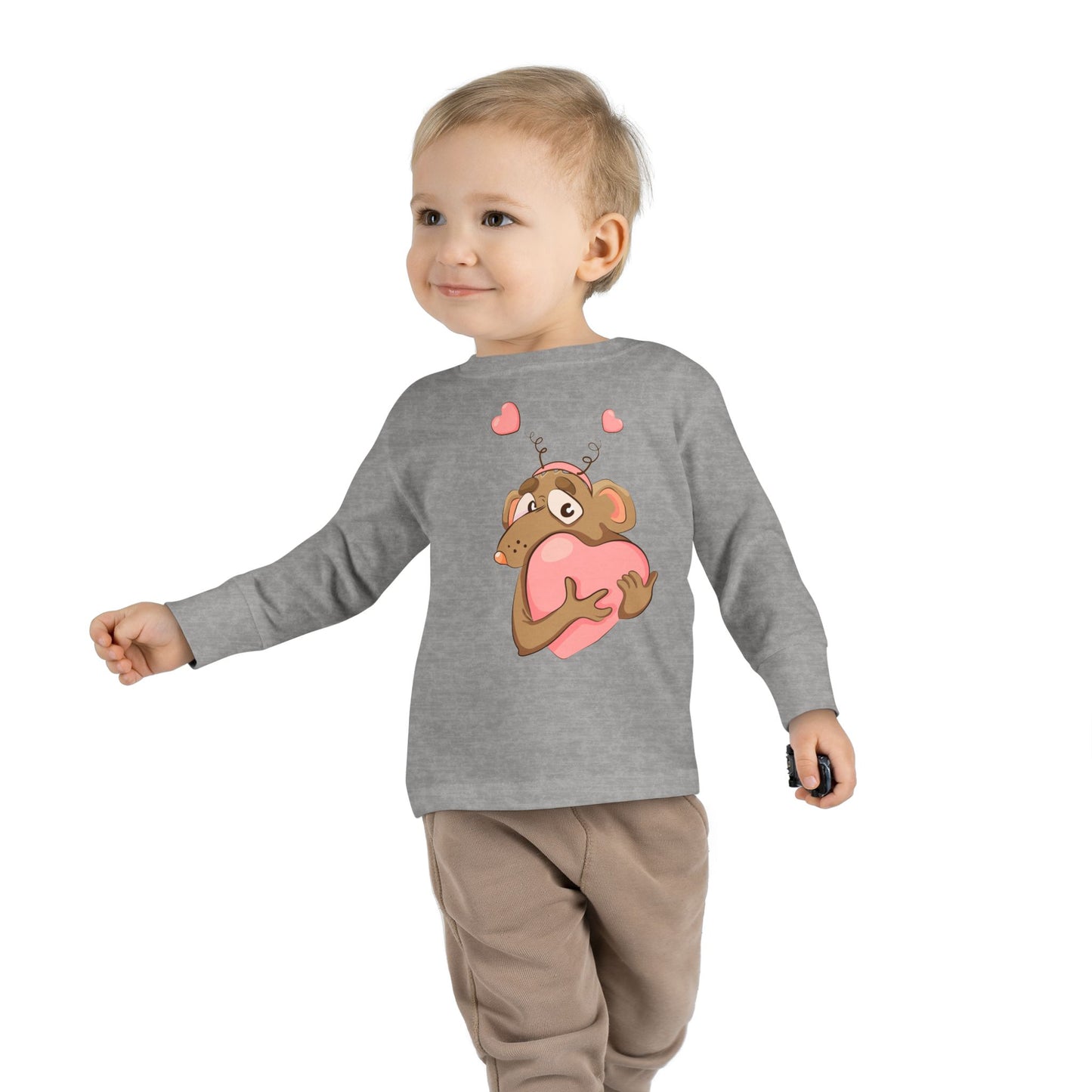 Toddler Long Sleeve Tee - Adorable Heart-Hugging Monkey Design
