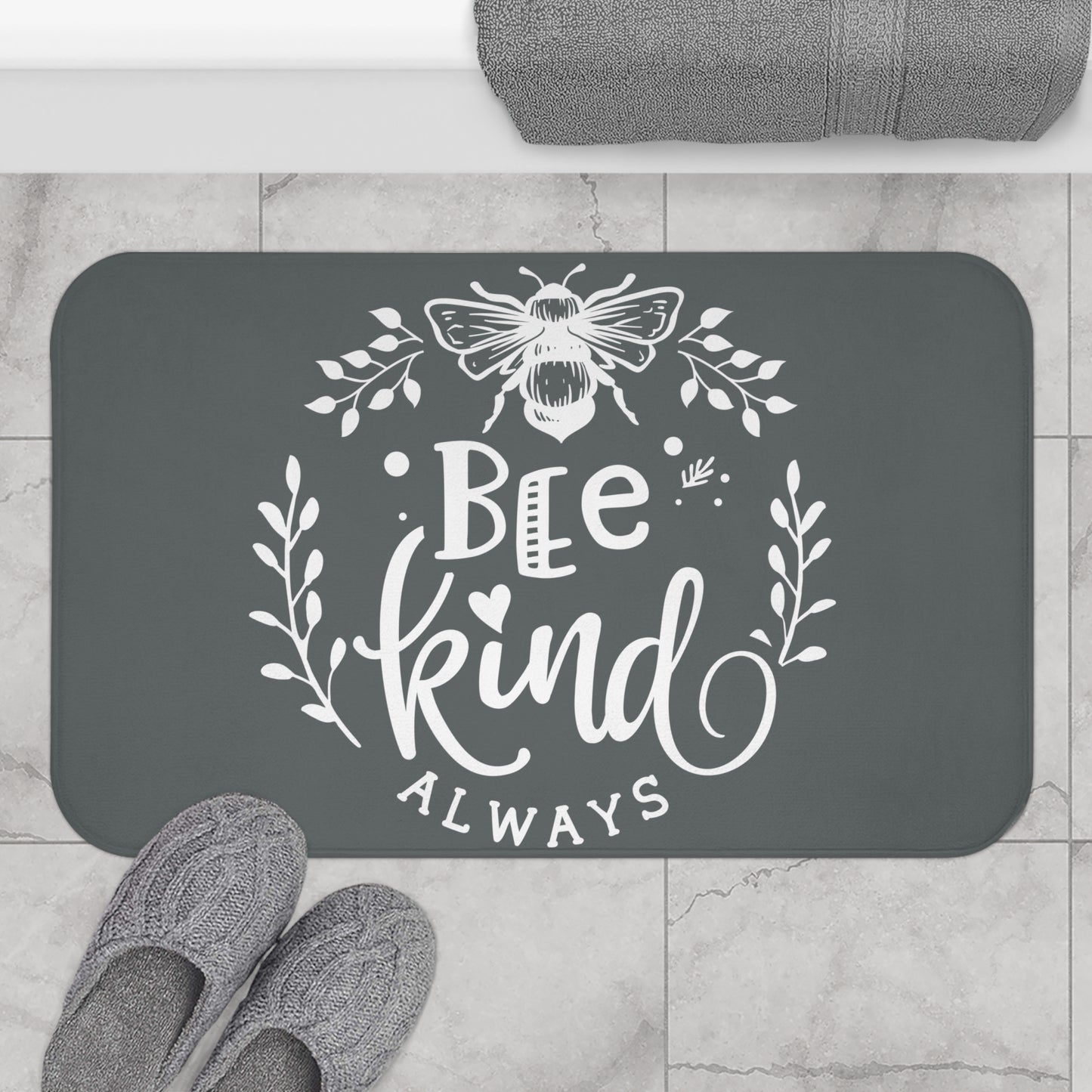 Bath Mat Bee Kind Always - Inspirational and Cozy Bathroom Decor
