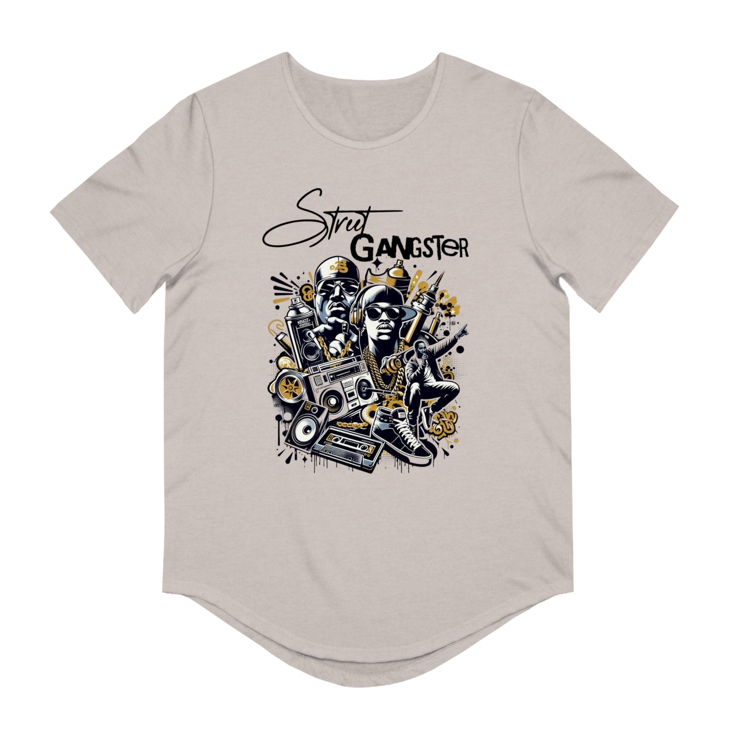 Street Gangster Men's Curved Hem Tee – Urban Hip Hop Style T-Shirt
