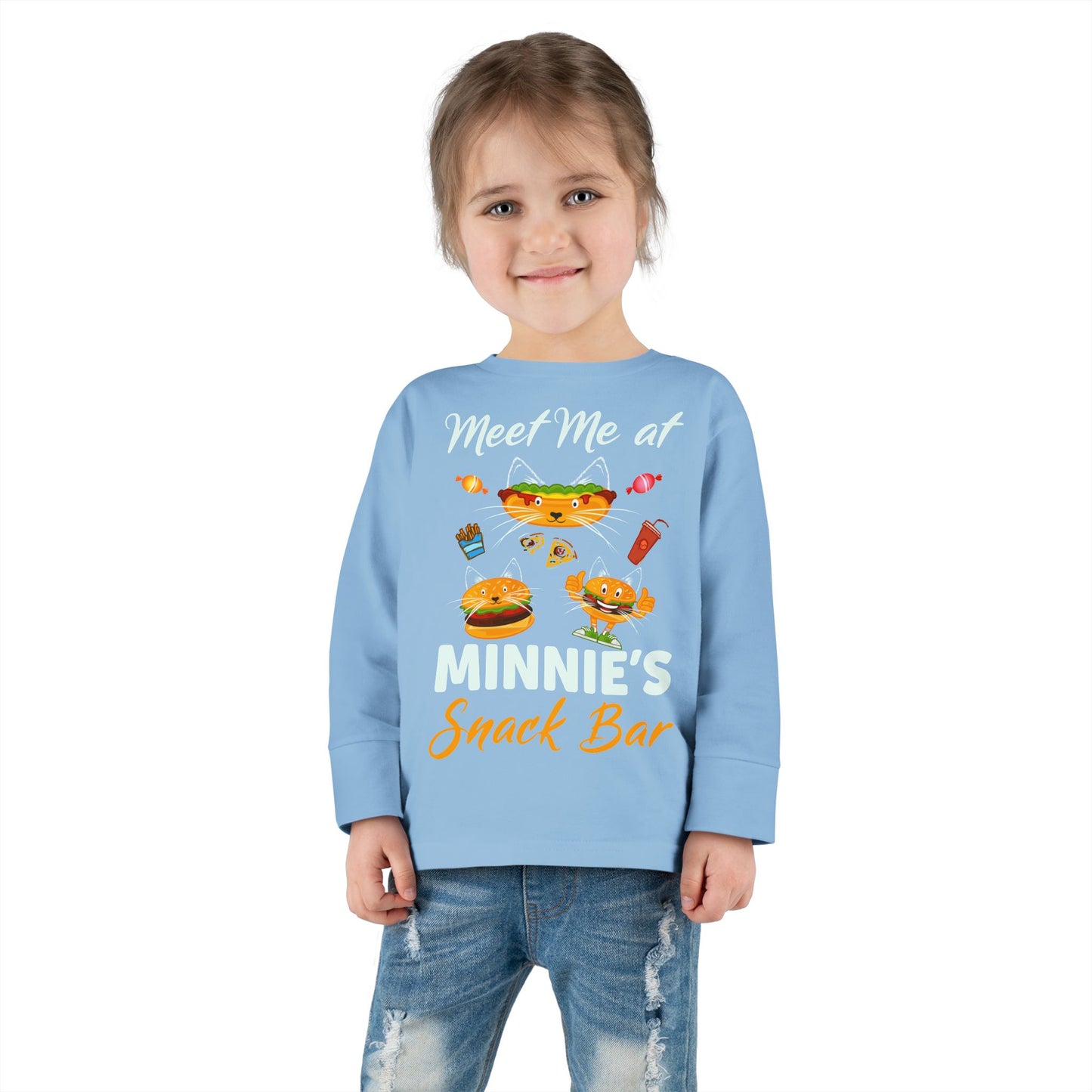 Toddler Long Sleeve Tee - "Meet Me at Minnie's Snack Bar" Cute Cat Design