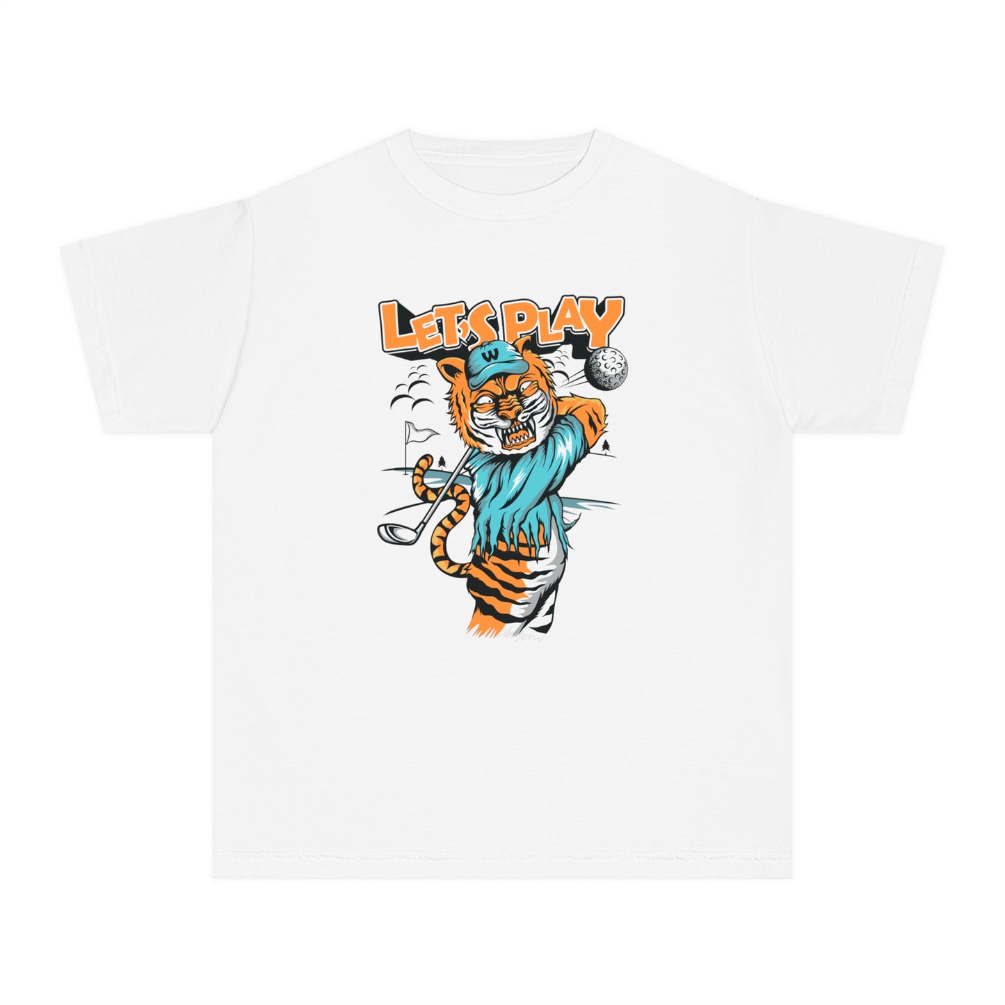Fun Tiger Youth T-shirt "Let's Play Golf" Young Golf Enthusiasts
