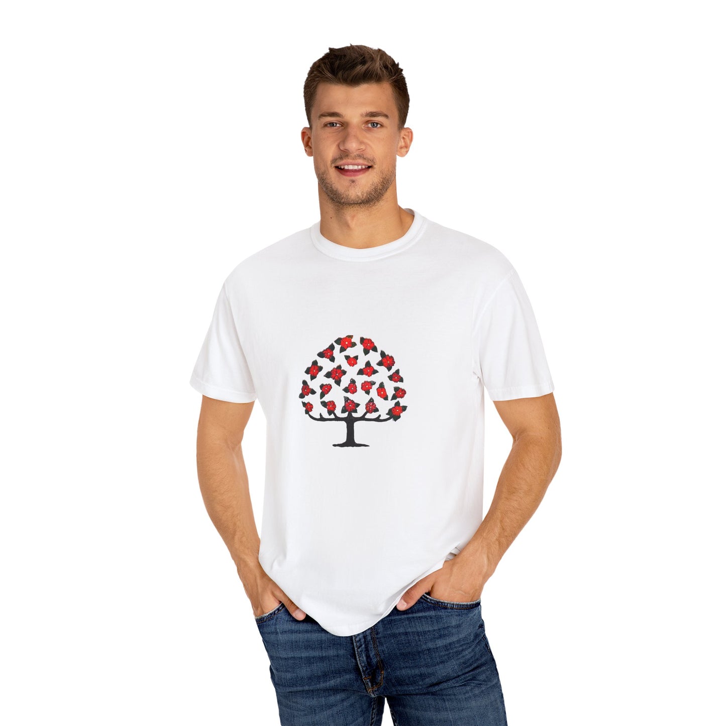 Unisex Garment-Dyed T-Shirt with Blooming Tree Design - Eco-Friendly Fashion