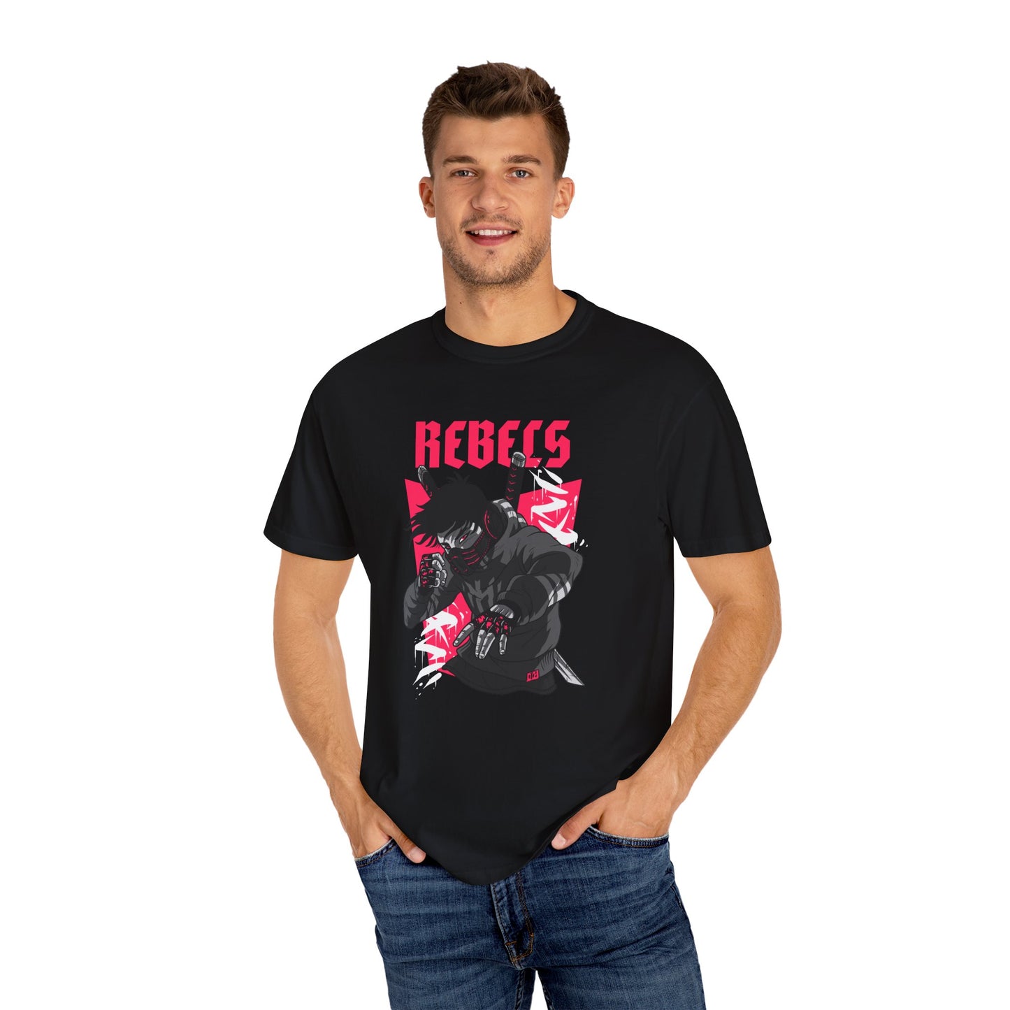 Men Rebels Garment-Dyed T-Shirt - Bold Graphic Tee for Streetwear Enthusiasts