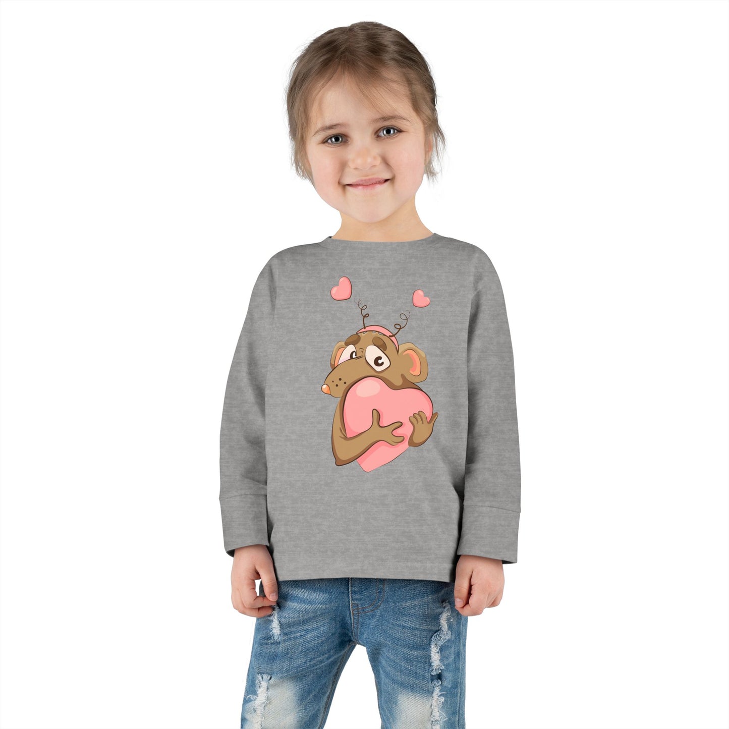 Toddler Long Sleeve Tee - Adorable Heart-Hugging Monkey Design