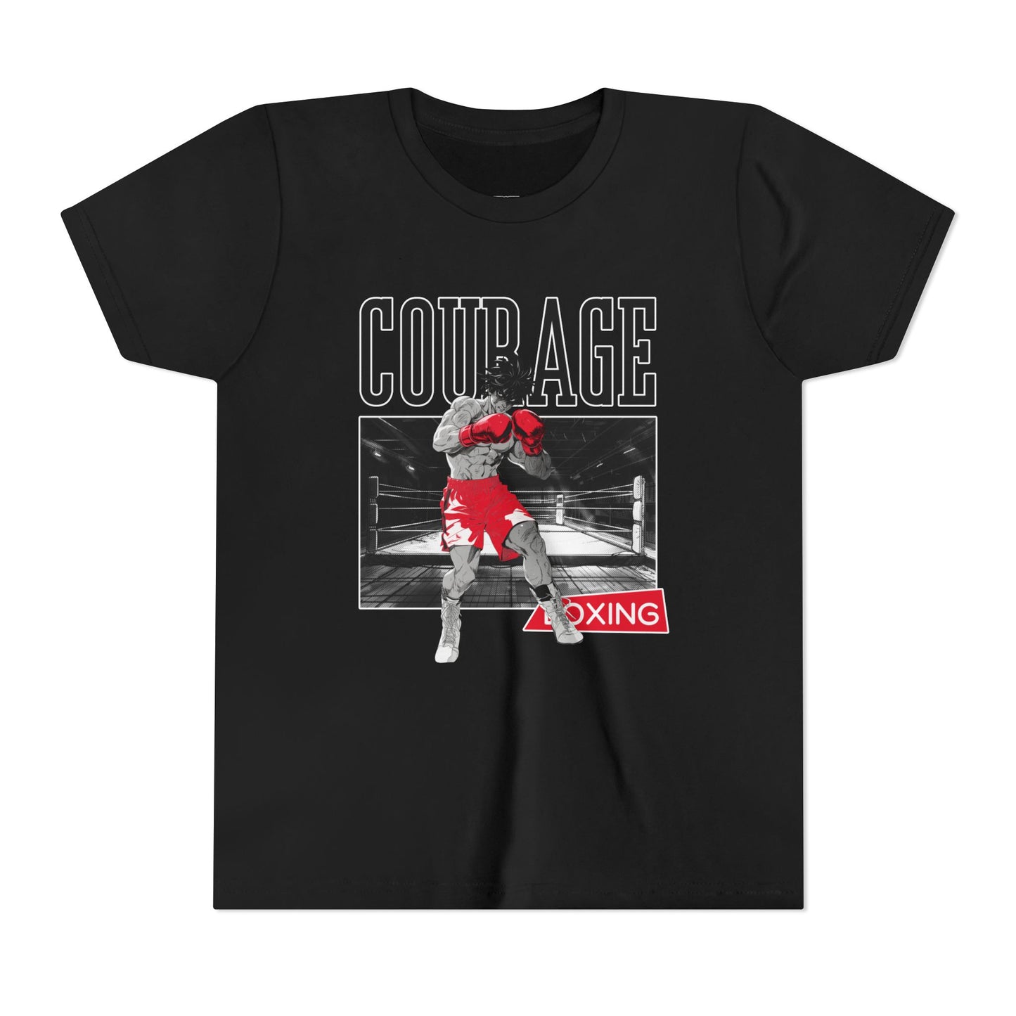 Youth Anime Boxing Tee – 'Courage' & 'The Champ' Graphic Shirt for Kids