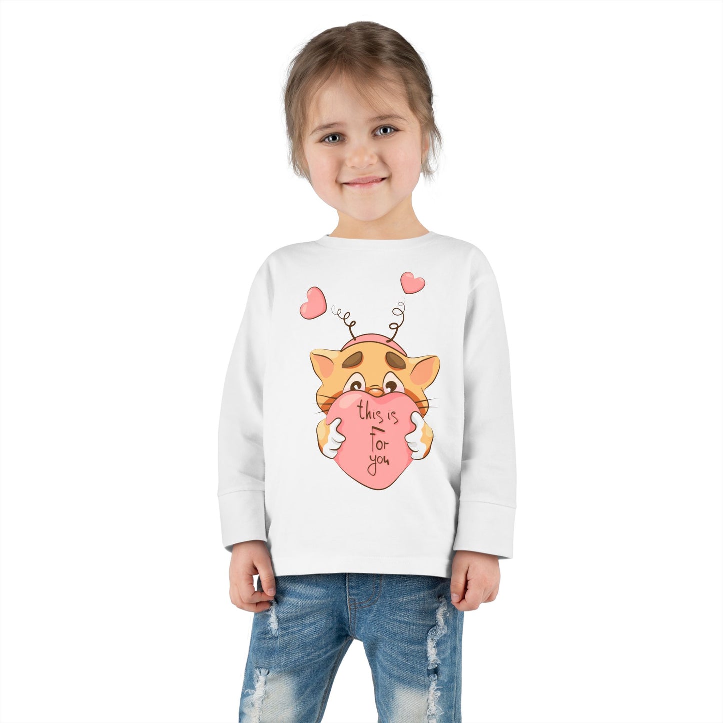 Adorable Toddler Long Sleeve Tee - 'This Is For You' Cute Cat Design