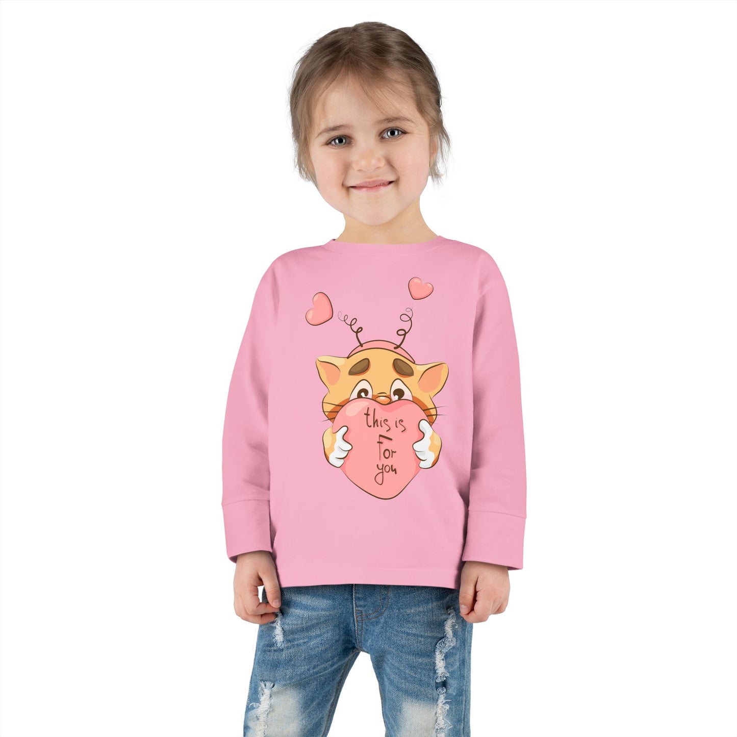 Adorable Toddler Long Sleeve Tee - 'This Is For You' Cute Cat Design