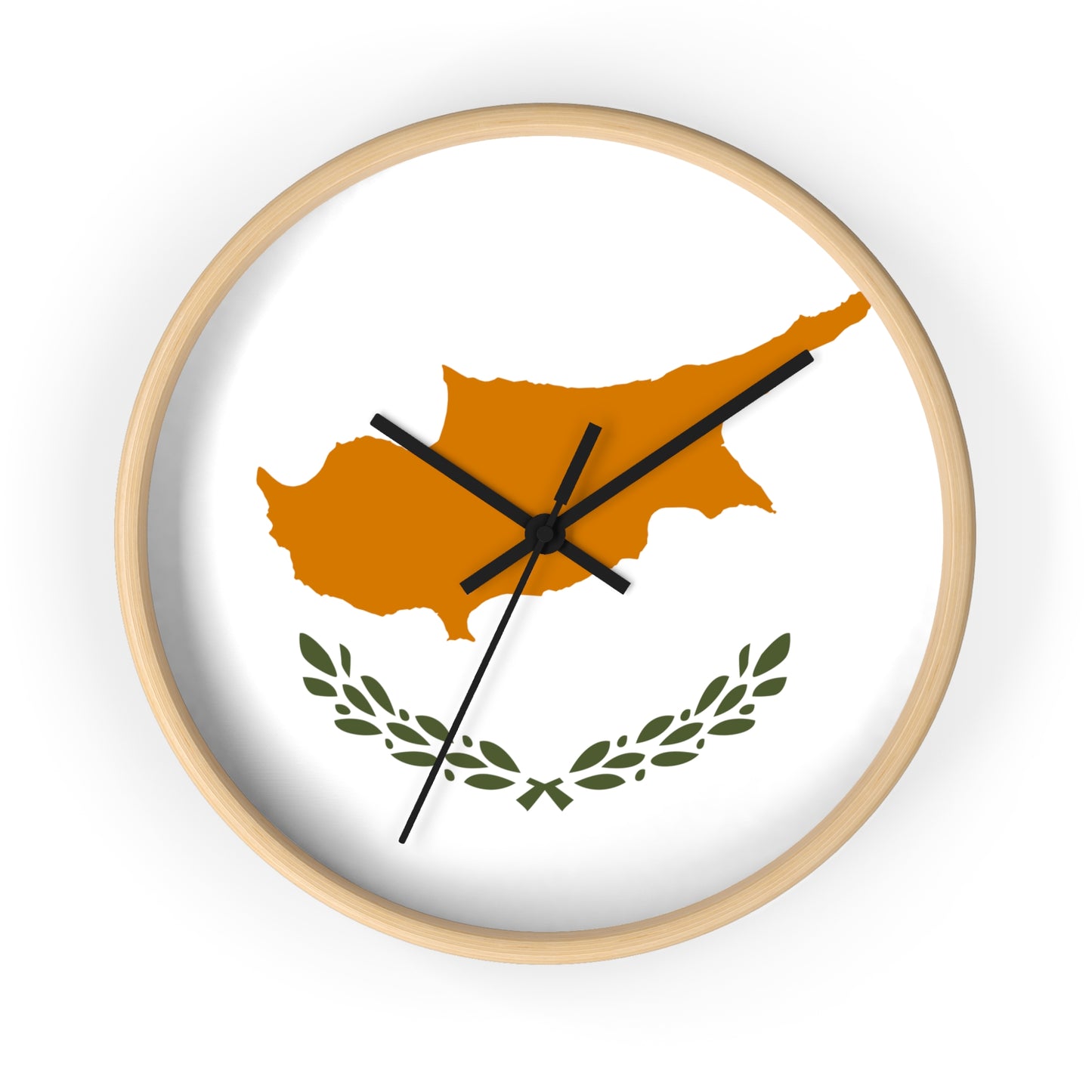 Cyprus Map Wall Clock - Modern Home Decor with Olive Wreath Design
