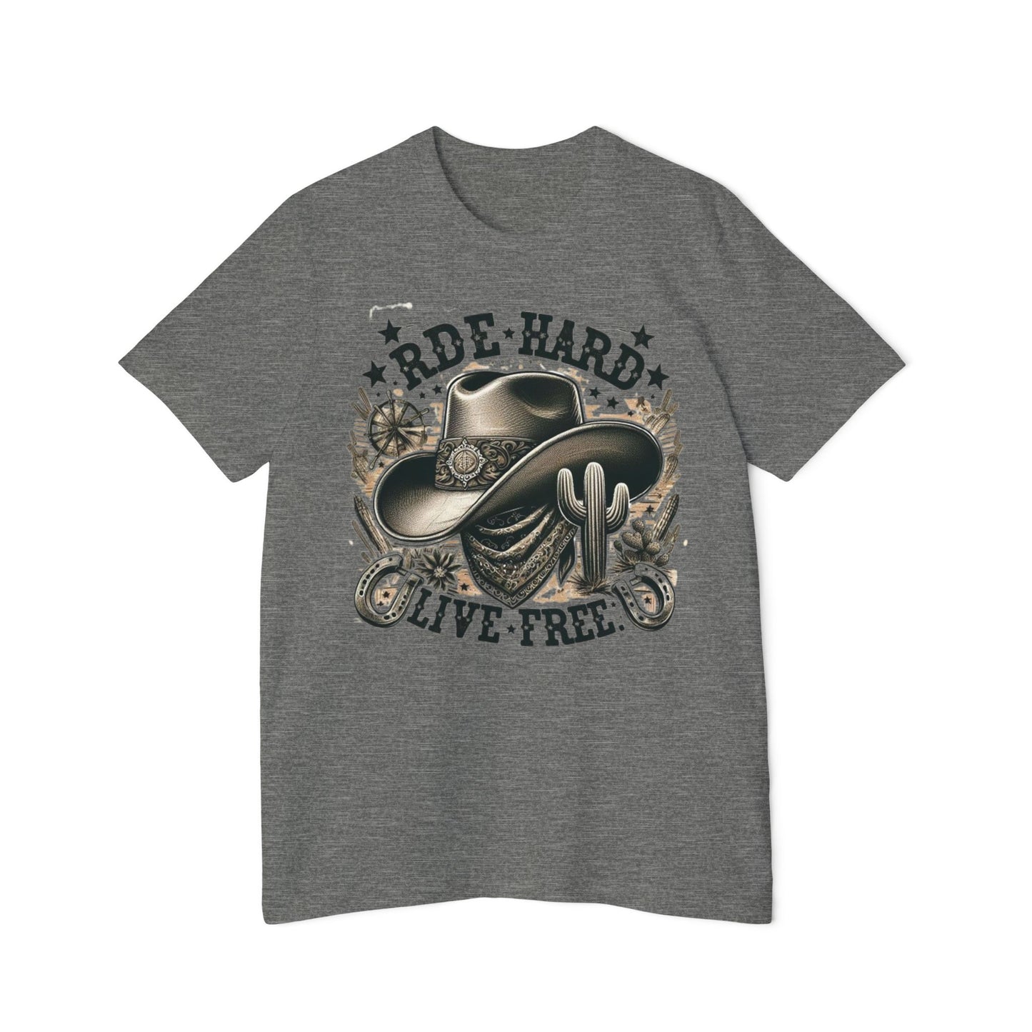 Rustic Cowboy Core Men's Tee – Ride Hard Live Free Shirt for Adventurers
