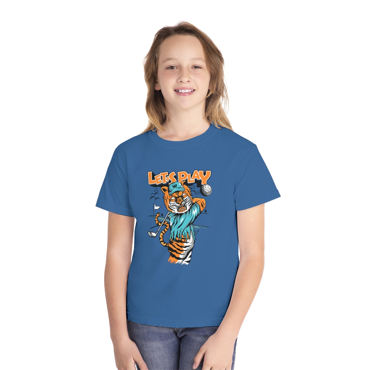 Fun Tiger Youth T-shirt "Let's Play Golf" Young Golf Enthusiasts