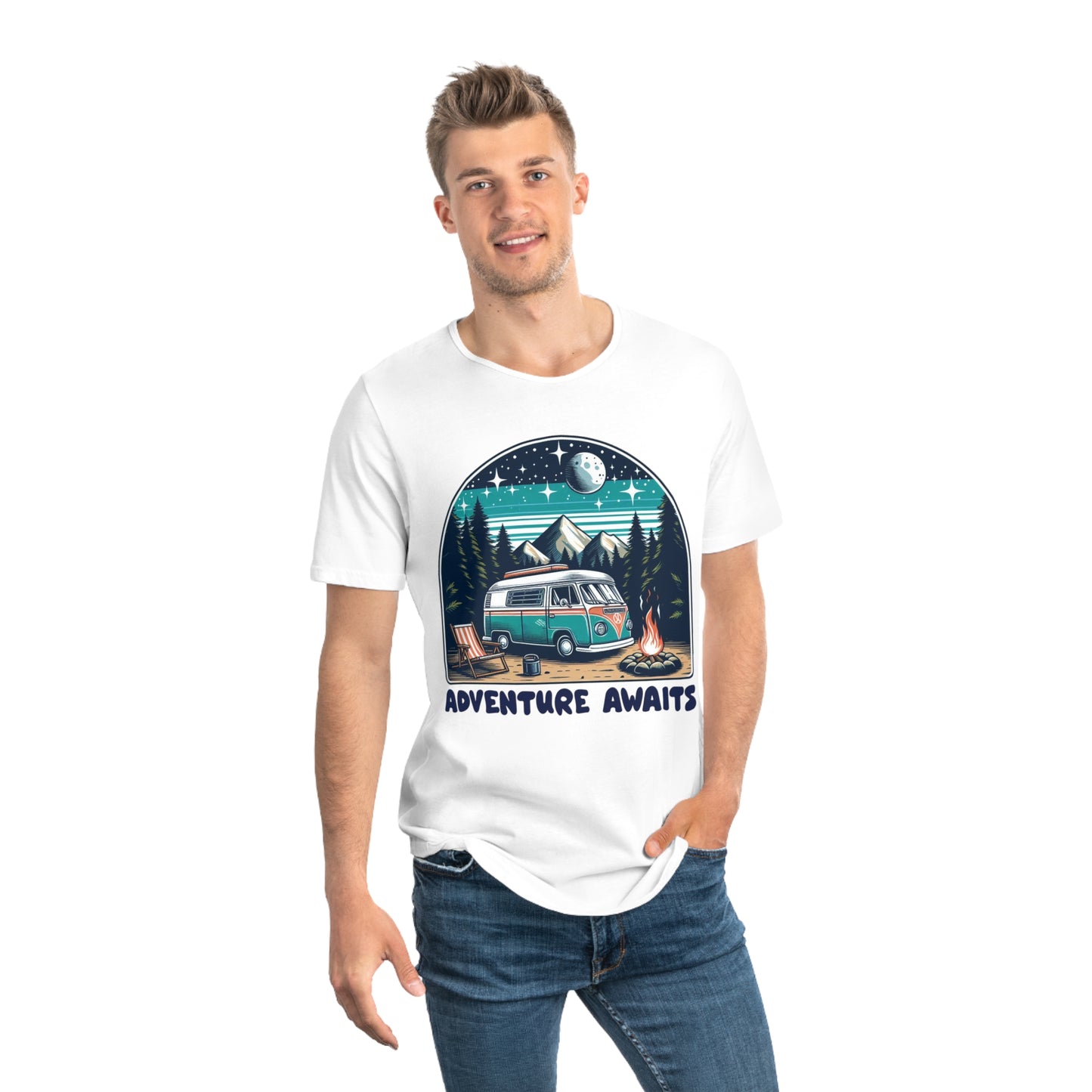 Adventure Awaits Men's Curved Hem Tee – Perfect for Outdoor Enthusiasts