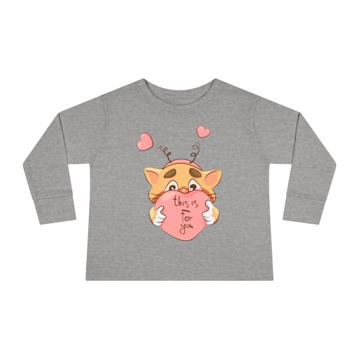 Adorable Toddler Long Sleeve Tee - 'This Is For You' Cute Cat Design